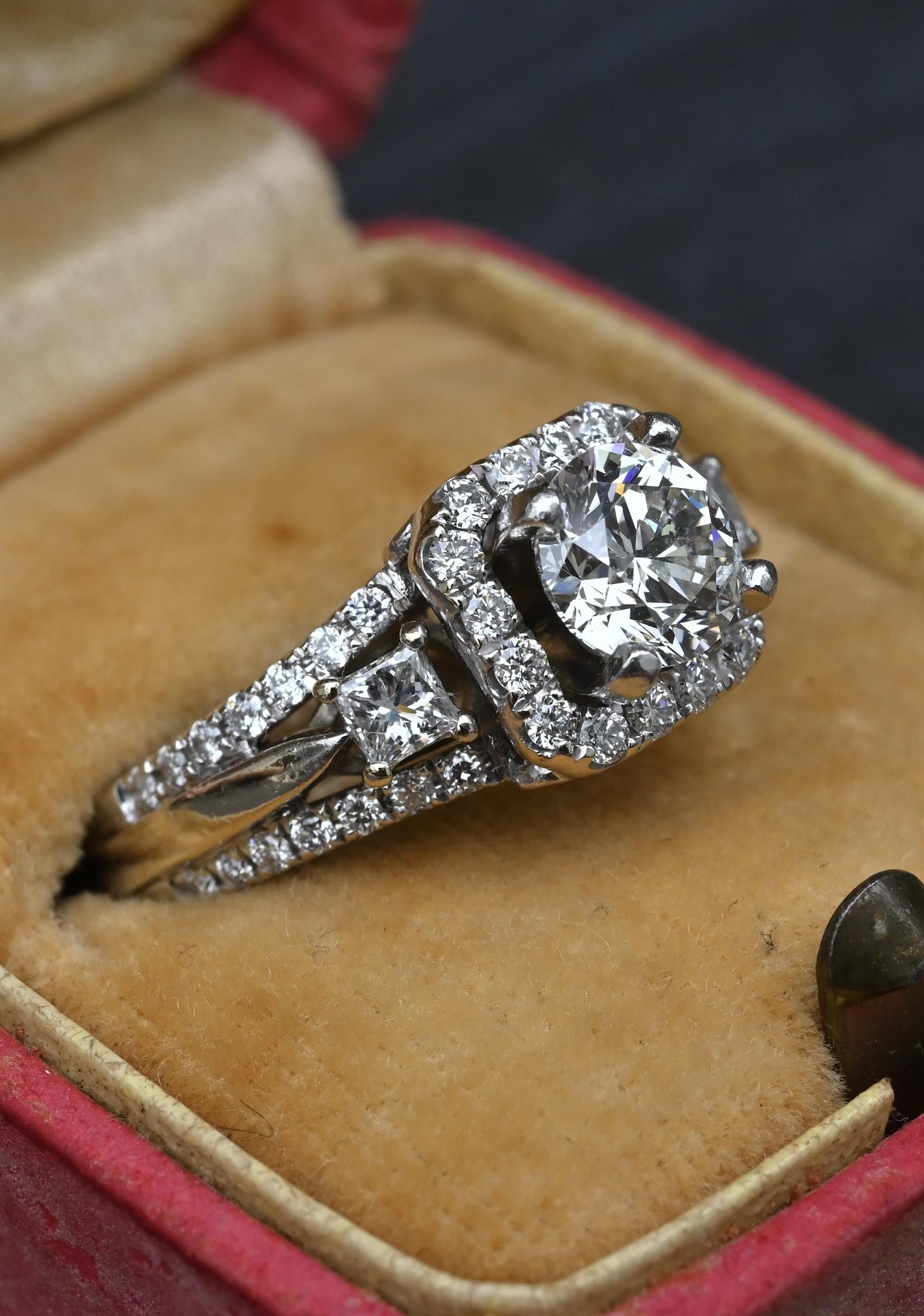 14K White Gold Halo Diamond Engagement Ring 1.47 TCW IGI Certified
