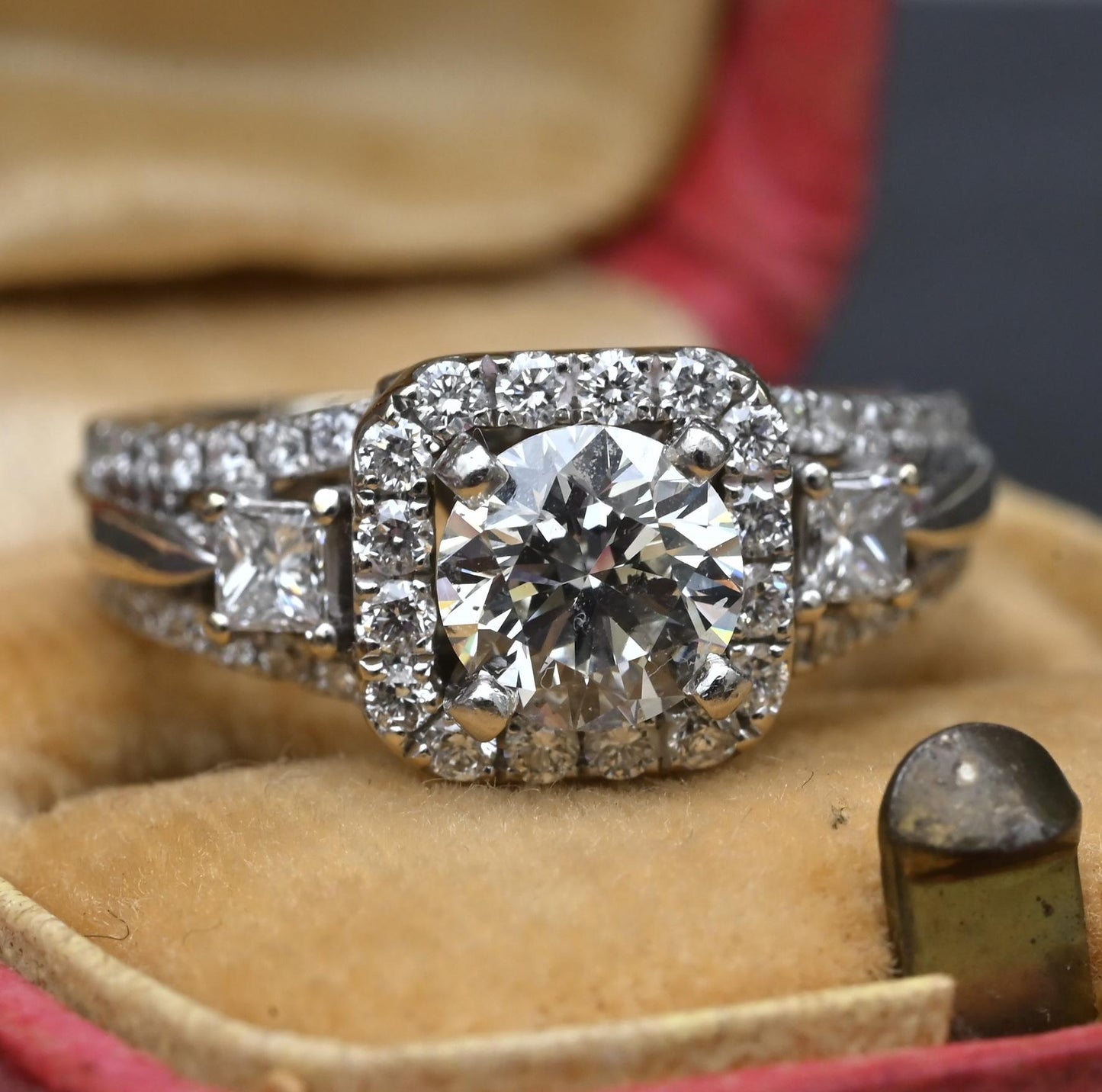 14K White Gold Halo Diamond Engagement Ring 1.47 TCW IGI Certified