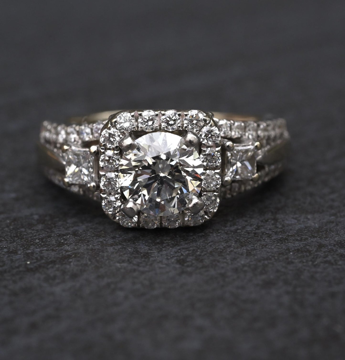 14K White Gold Halo Diamond Engagement Ring 1.47 TCW IGI Certified