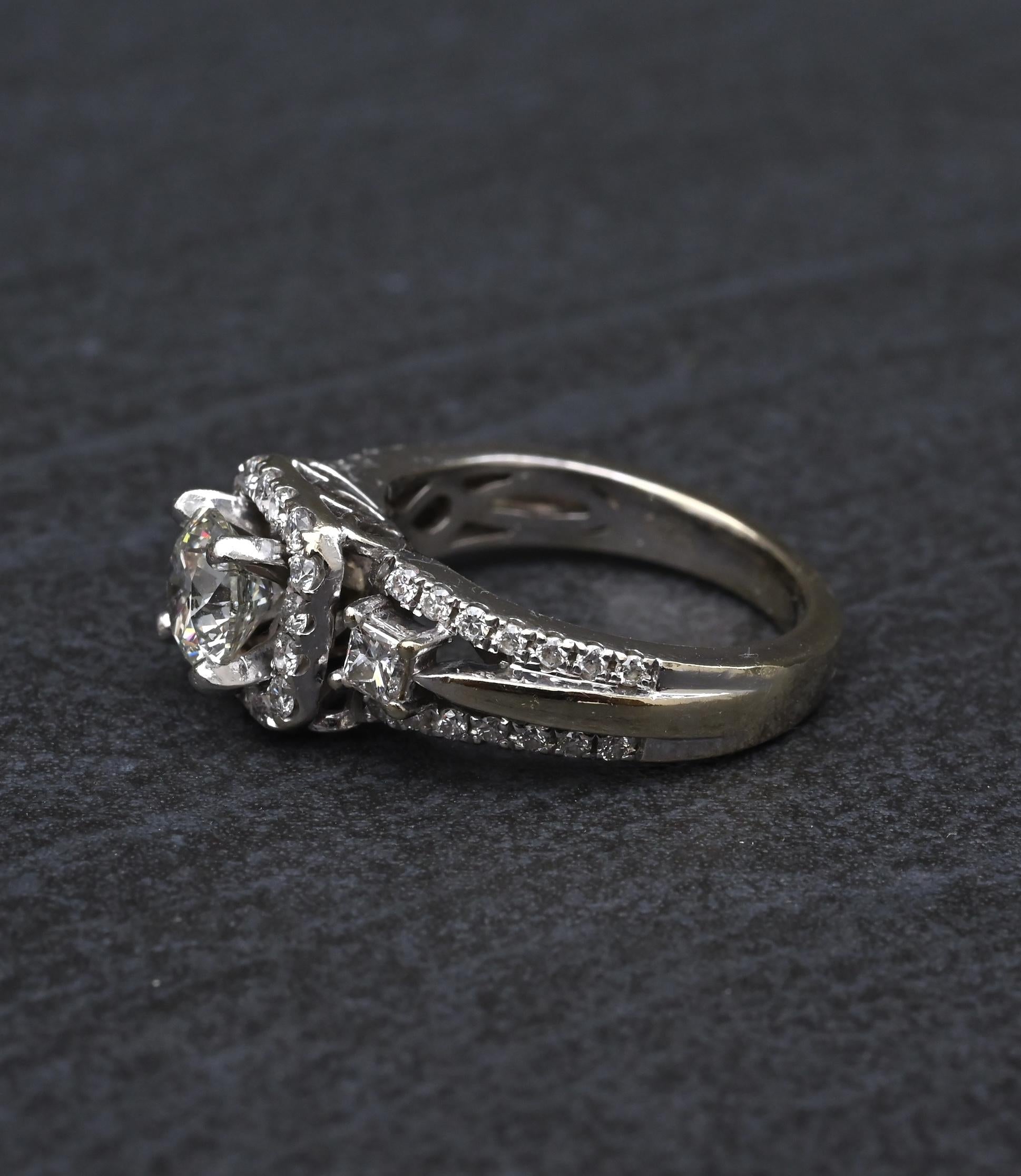 14K White Gold Halo Diamond Engagement Ring 1.47 TCW IGI Certified
