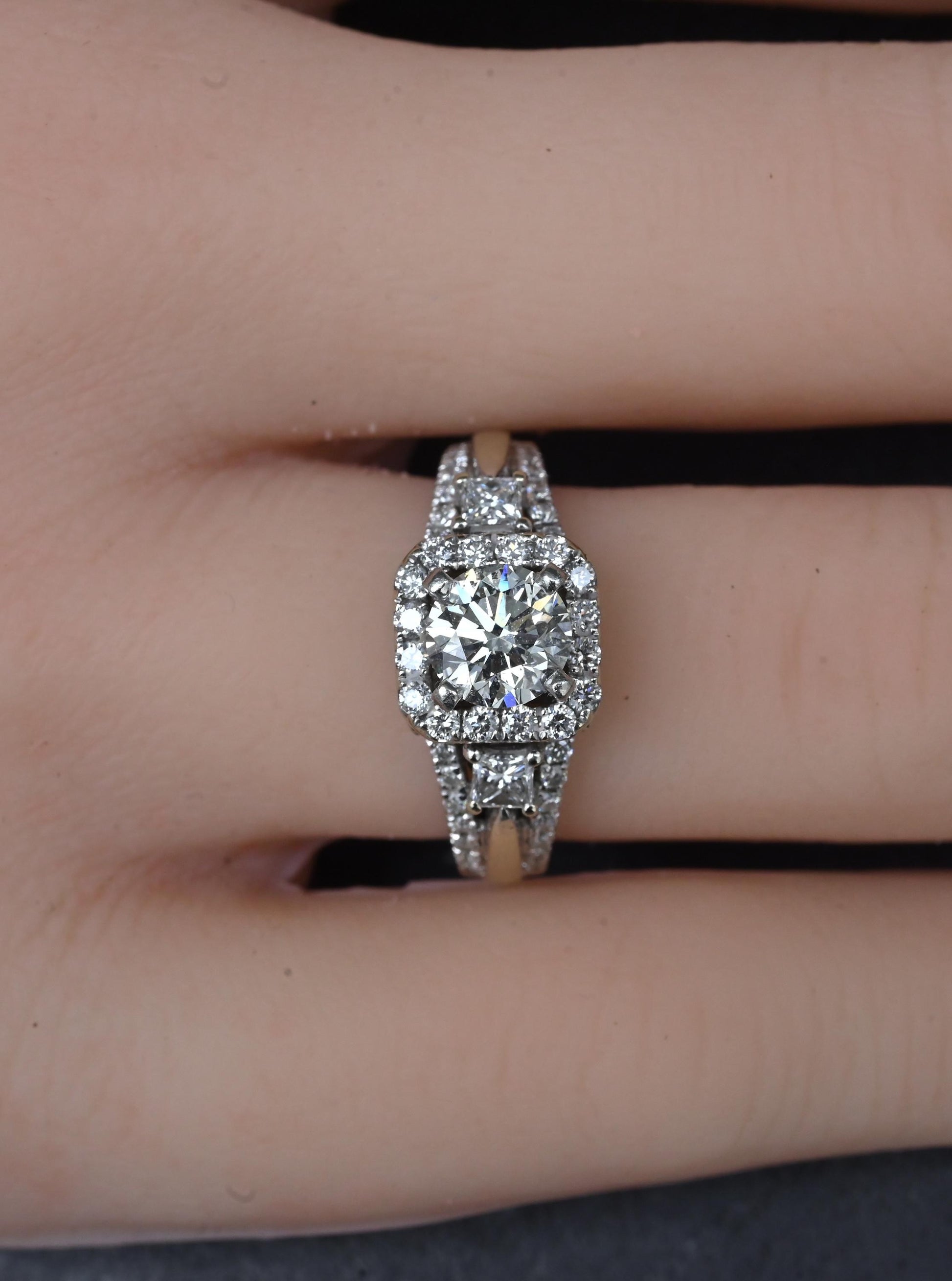 14K White Gold Halo Diamond Engagement Ring 1.47 TCW IGI Certified