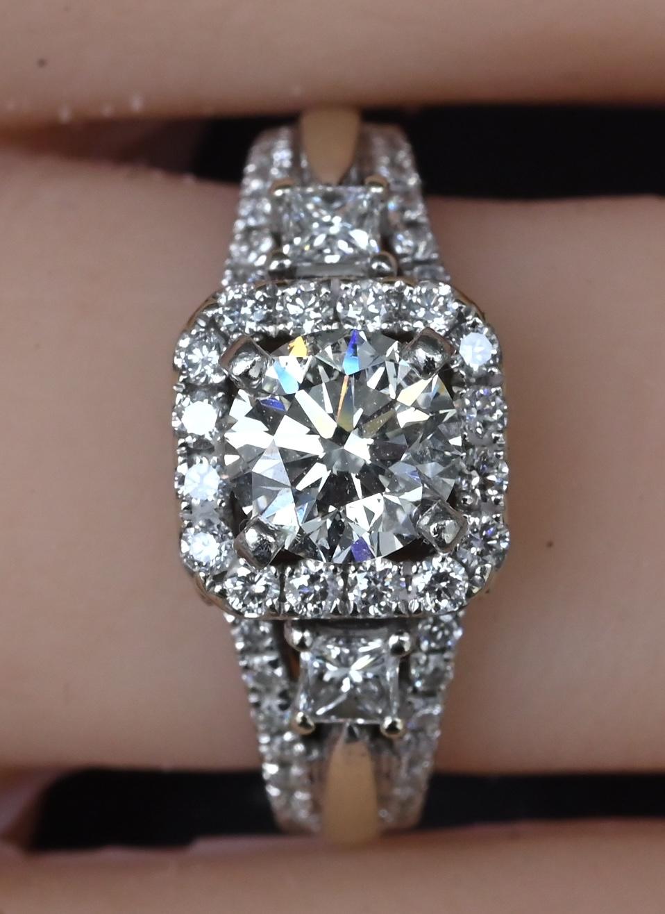 14K White Gold Halo Diamond Engagement Ring 1.47 TCW IGI Certified