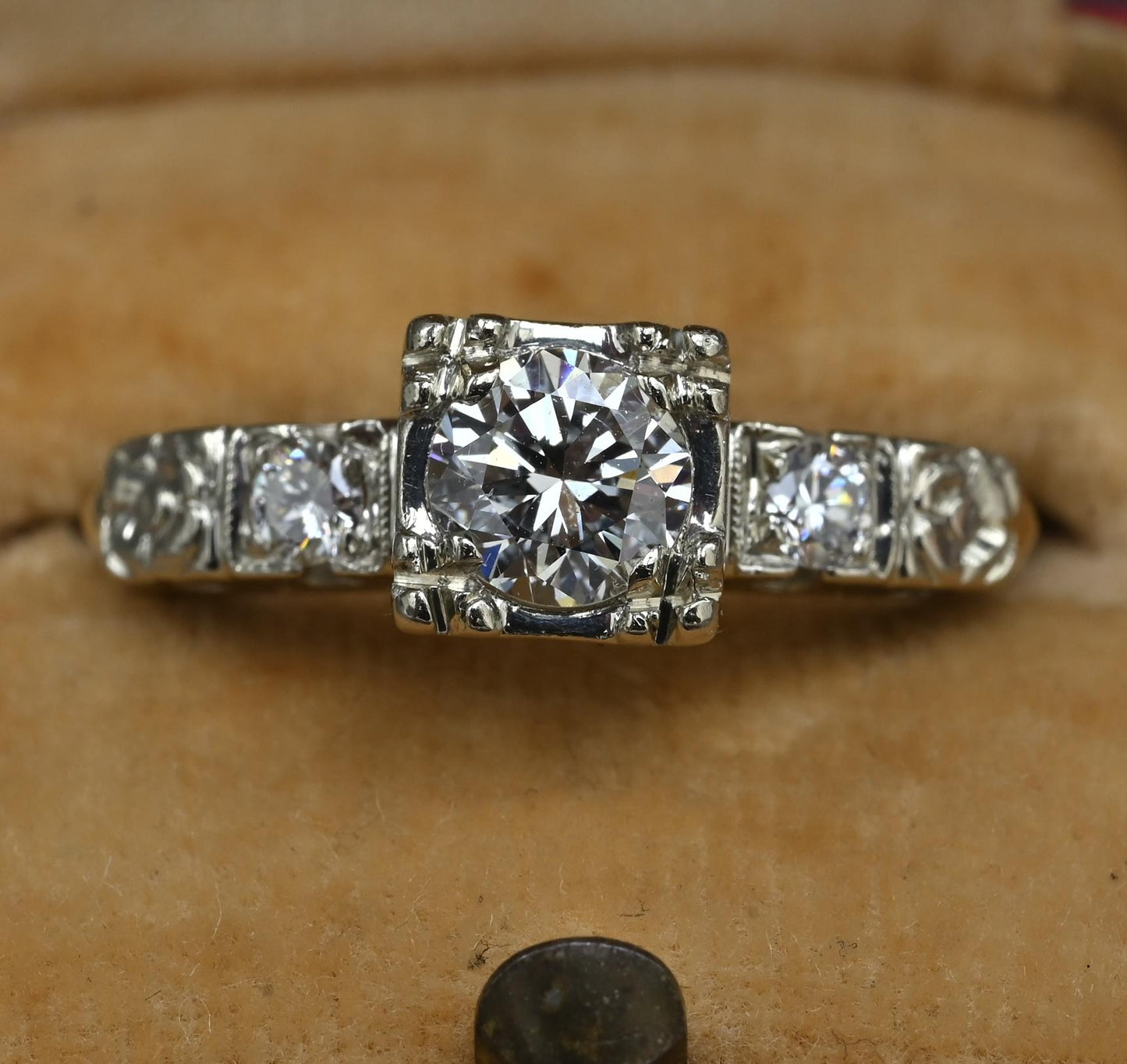 Mid-Century Vintage 14K Yellow & White Gold 3-Stone Diamond Ring | IGI Certified