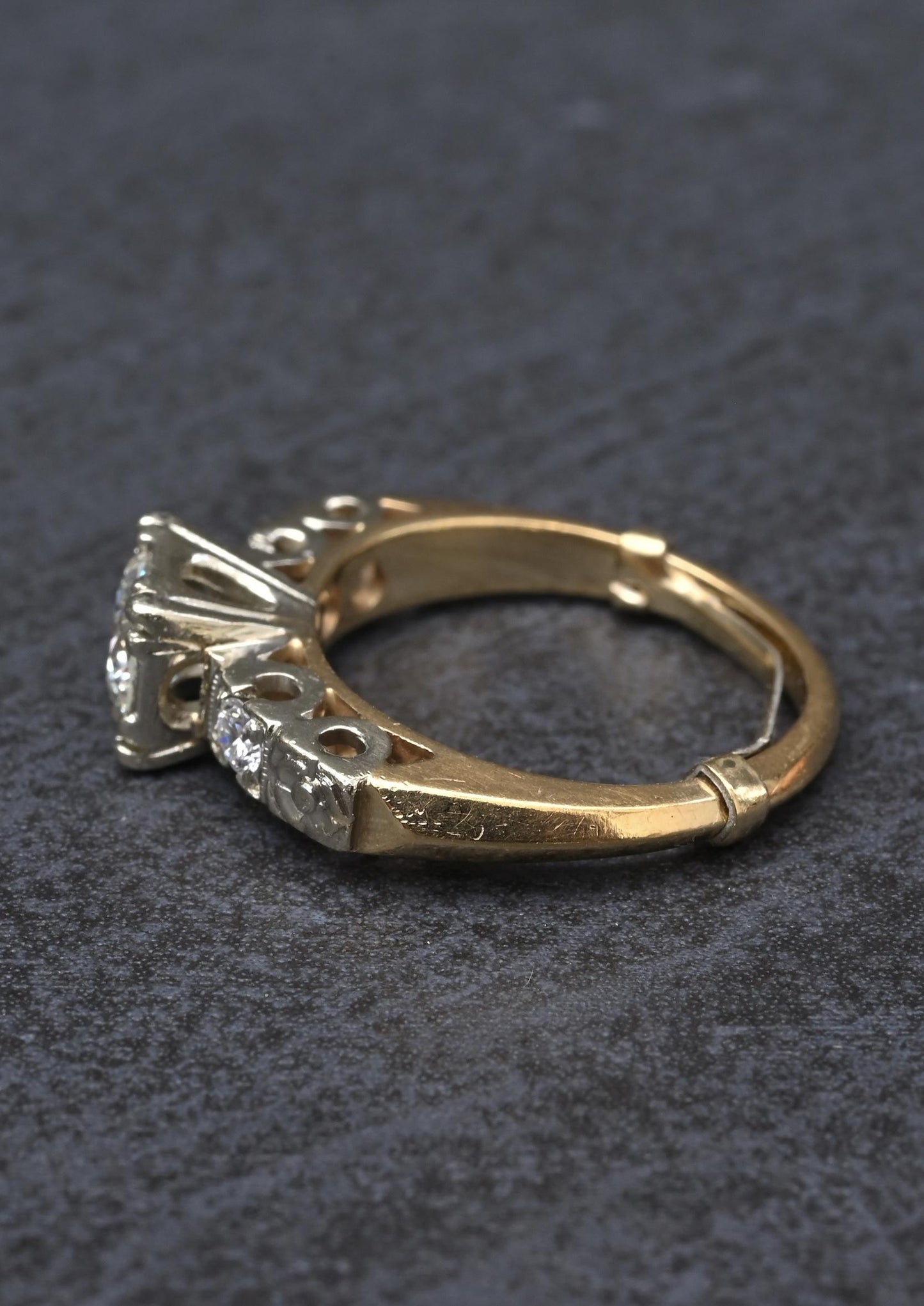 Mid-Century Vintage 14K Yellow & White Gold 3-Stone Diamond Ring | IGI Certified