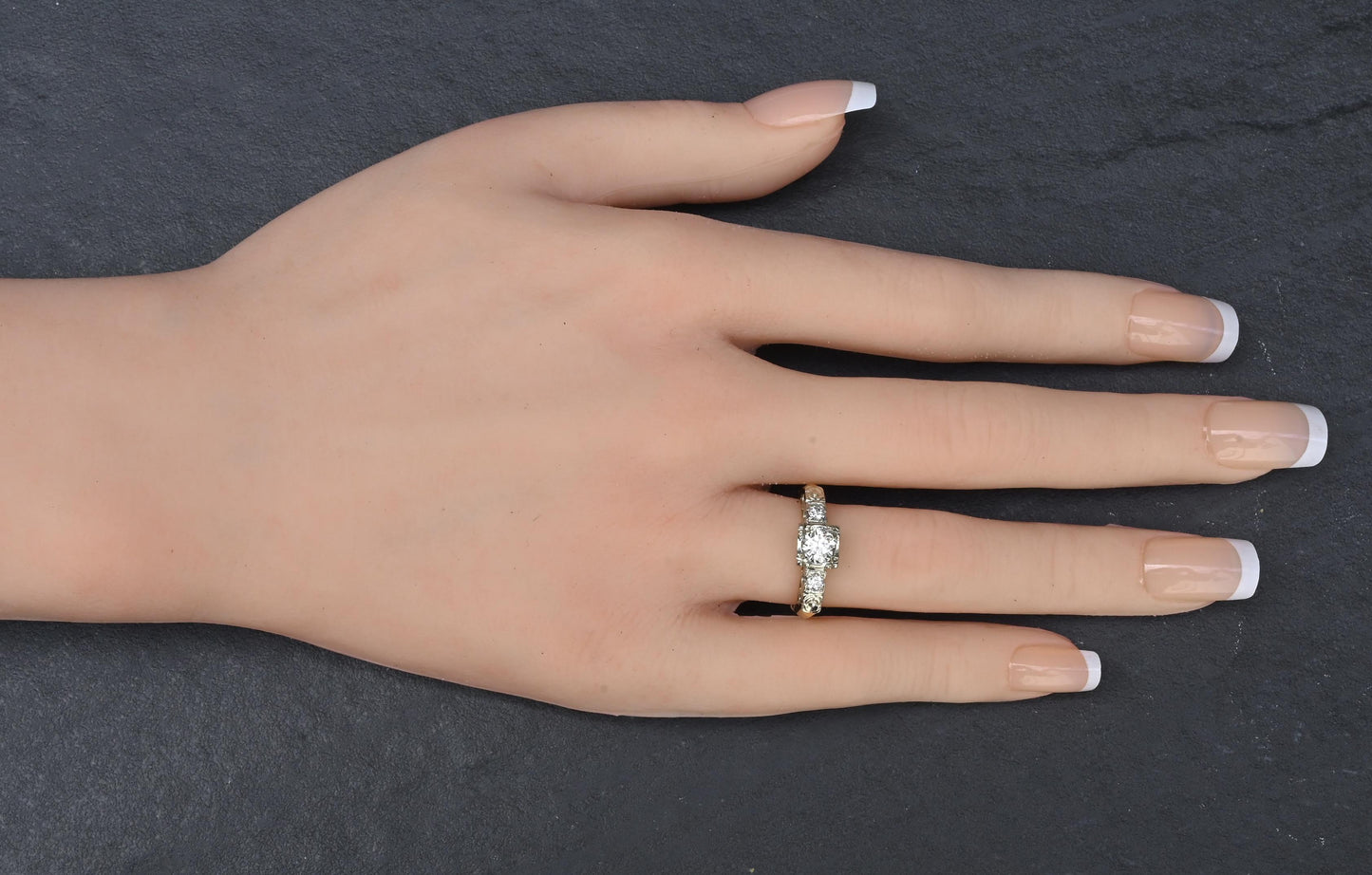 Mid-Century Vintage 14K Yellow & White Gold 3-Stone Diamond Ring | IGI Certified