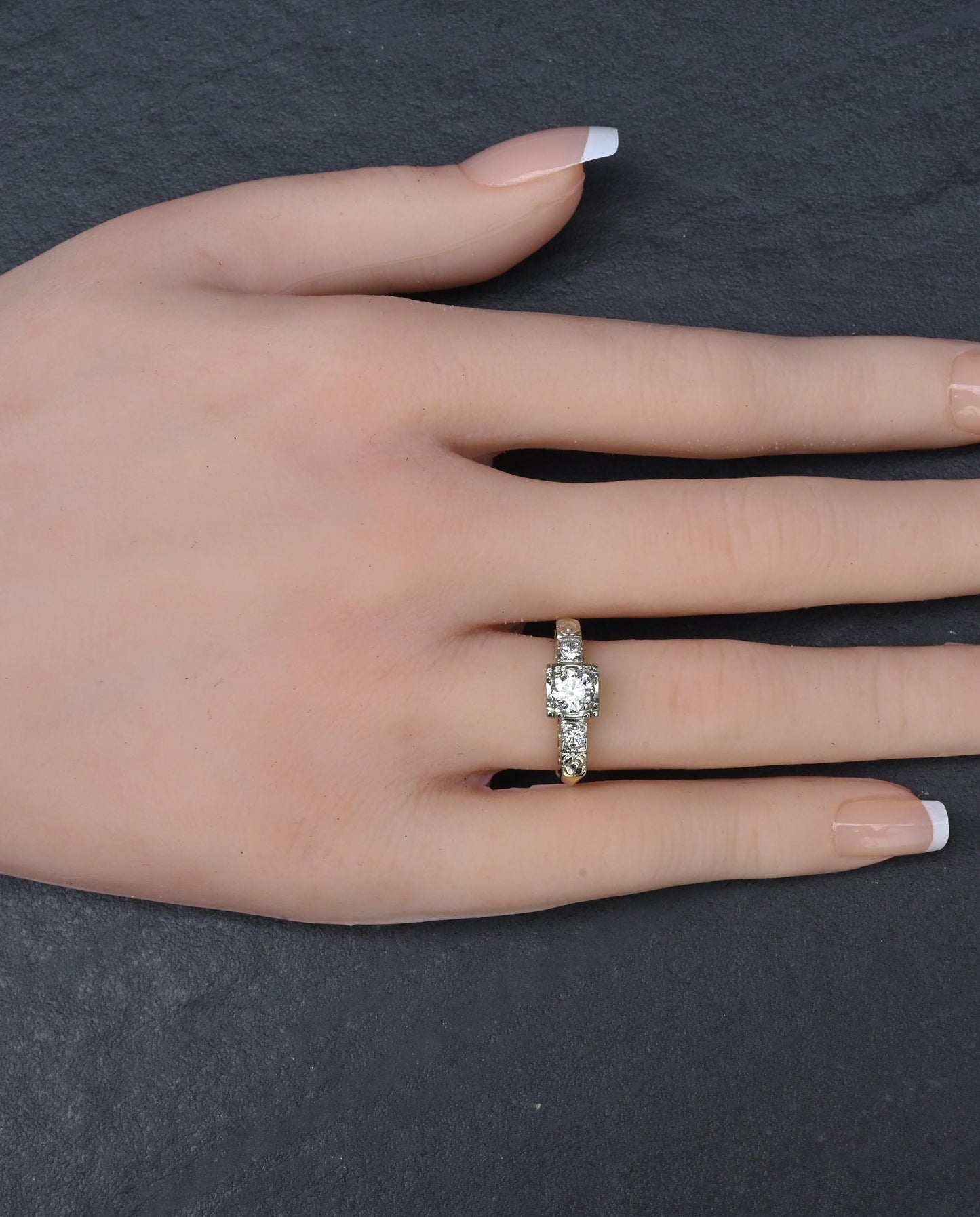 Mid-Century Vintage 14K Yellow & White Gold 3-Stone Diamond Ring | IGI Certified