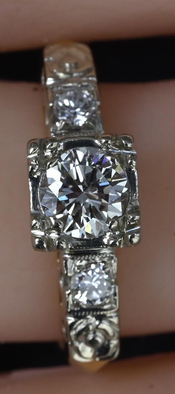 Mid-Century Vintage 14K Yellow & White Gold 3-Stone Diamond Ring | IGI Certified