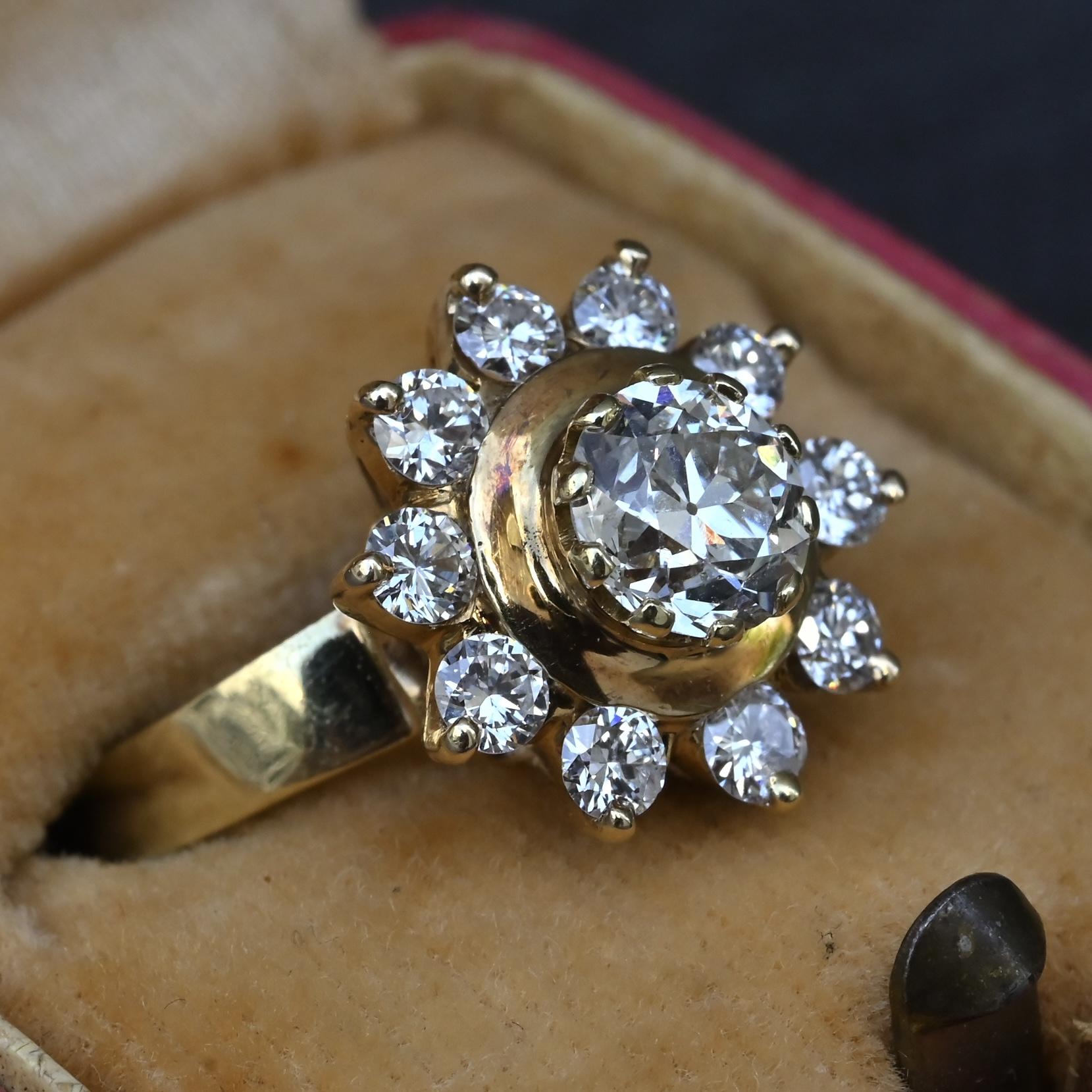 GIA Certified 1.45 CTW Antique Art Deco Old European Cut Diamond Cluster Ring
