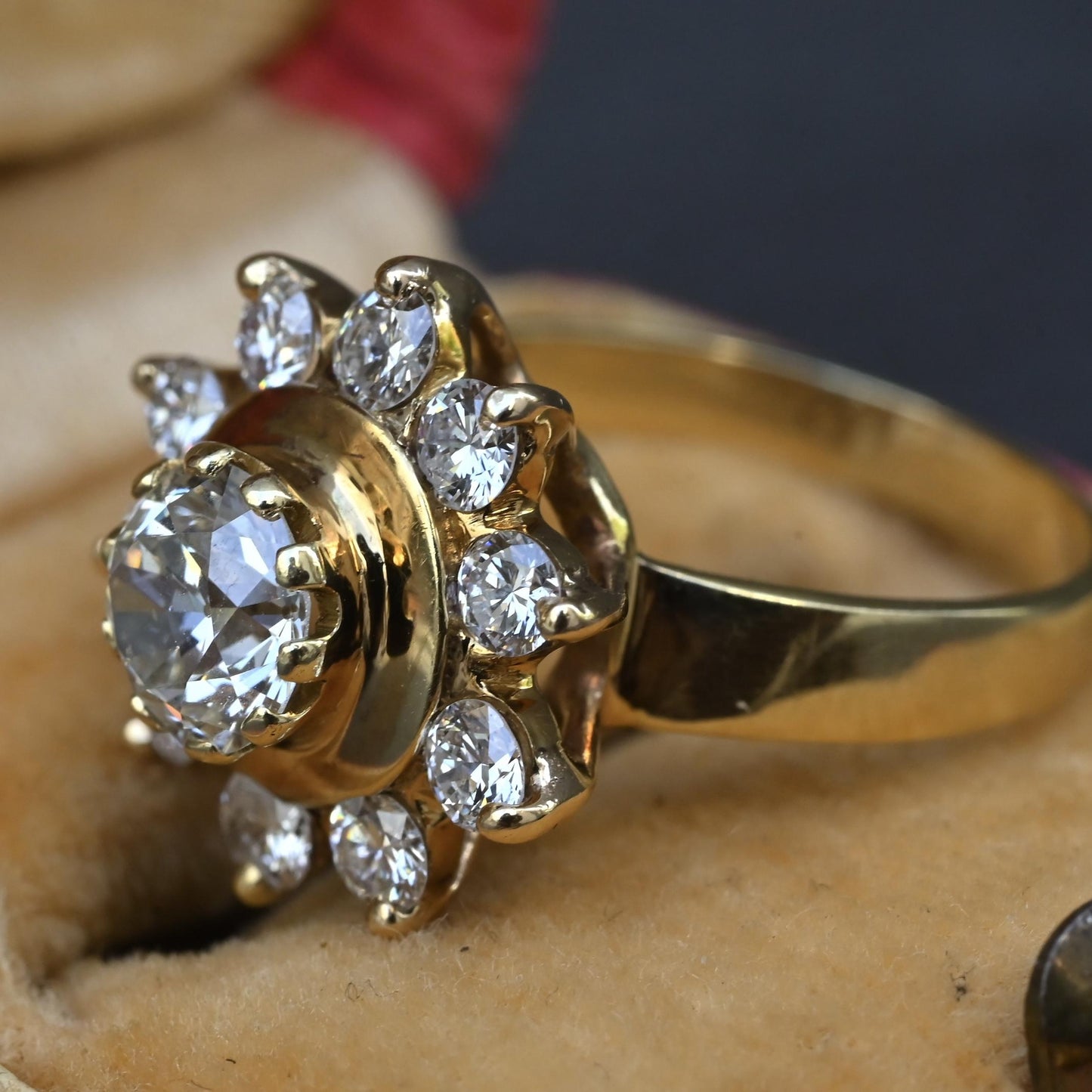 GIA Certified 1.45 CTW Antique Art Deco Old European Cut Diamond Cluster Ring