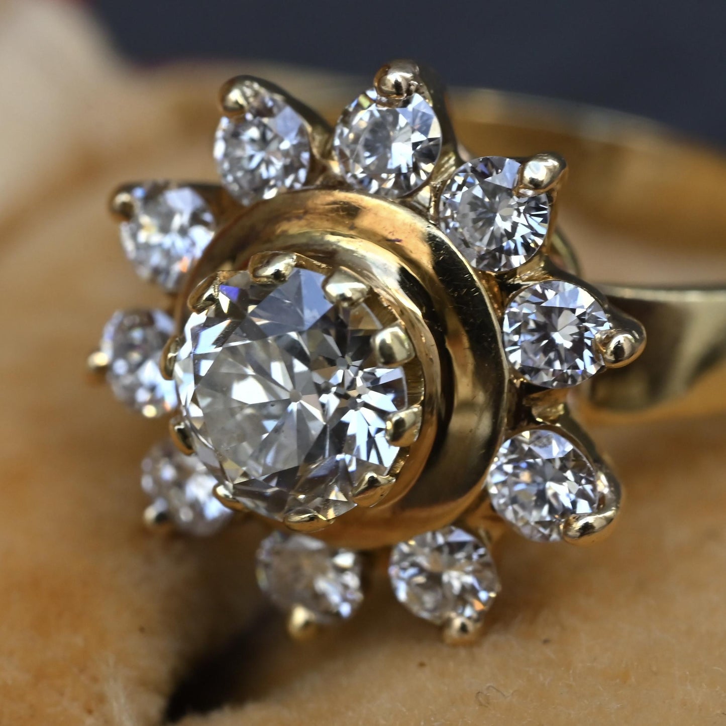 GIA Certified 1.45 CTW Antique Art Deco Old European Cut Diamond Cluster Ring