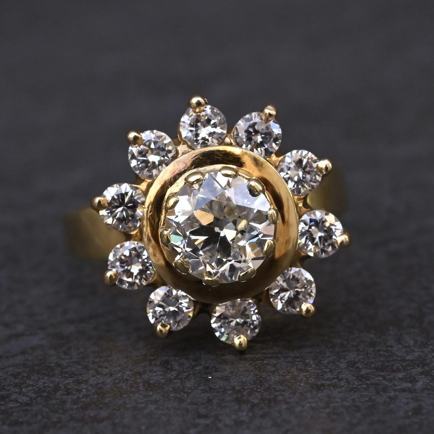 GIA Certified 1.45 CTW Antique Art Deco Old European Cut Diamond Cluster Ring