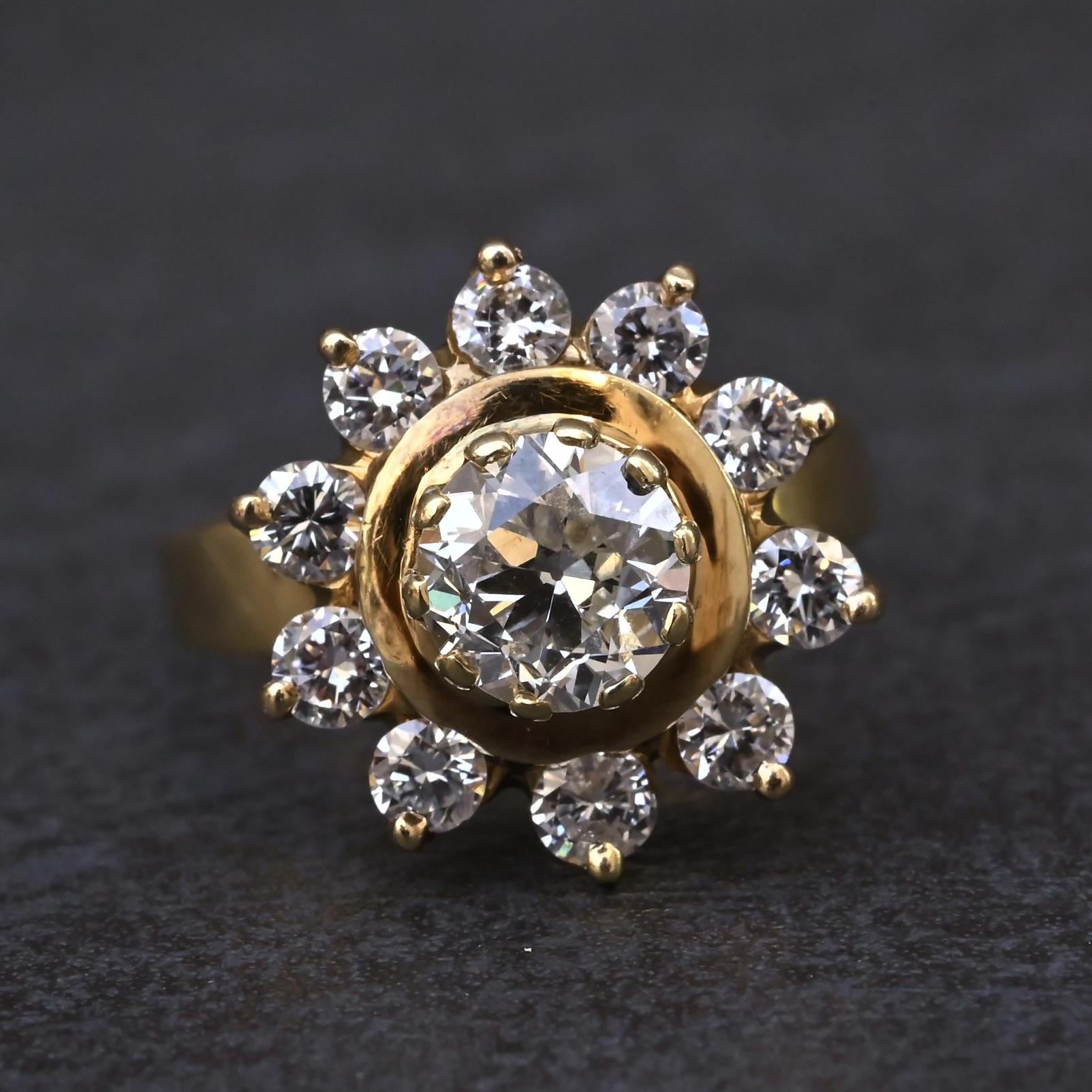 GIA Certified 1.45 CTW Antique Art Deco Old European Cut Diamond Cluster Ring