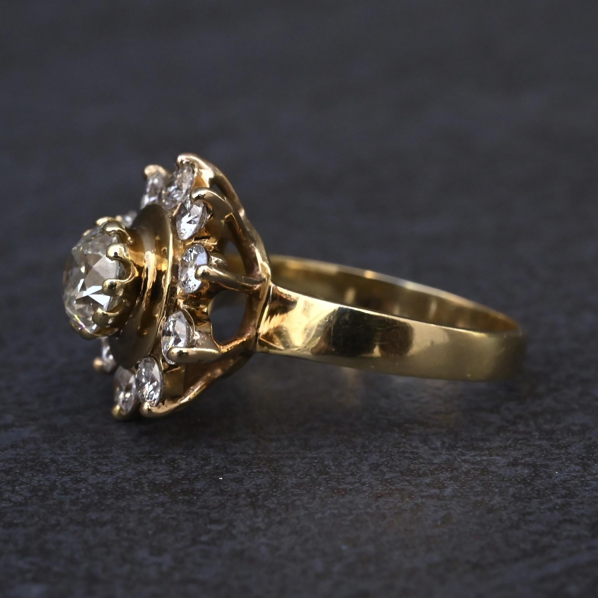 GIA Certified 1.45 CTW Antique Art Deco Old European Cut Diamond Cluster Ring