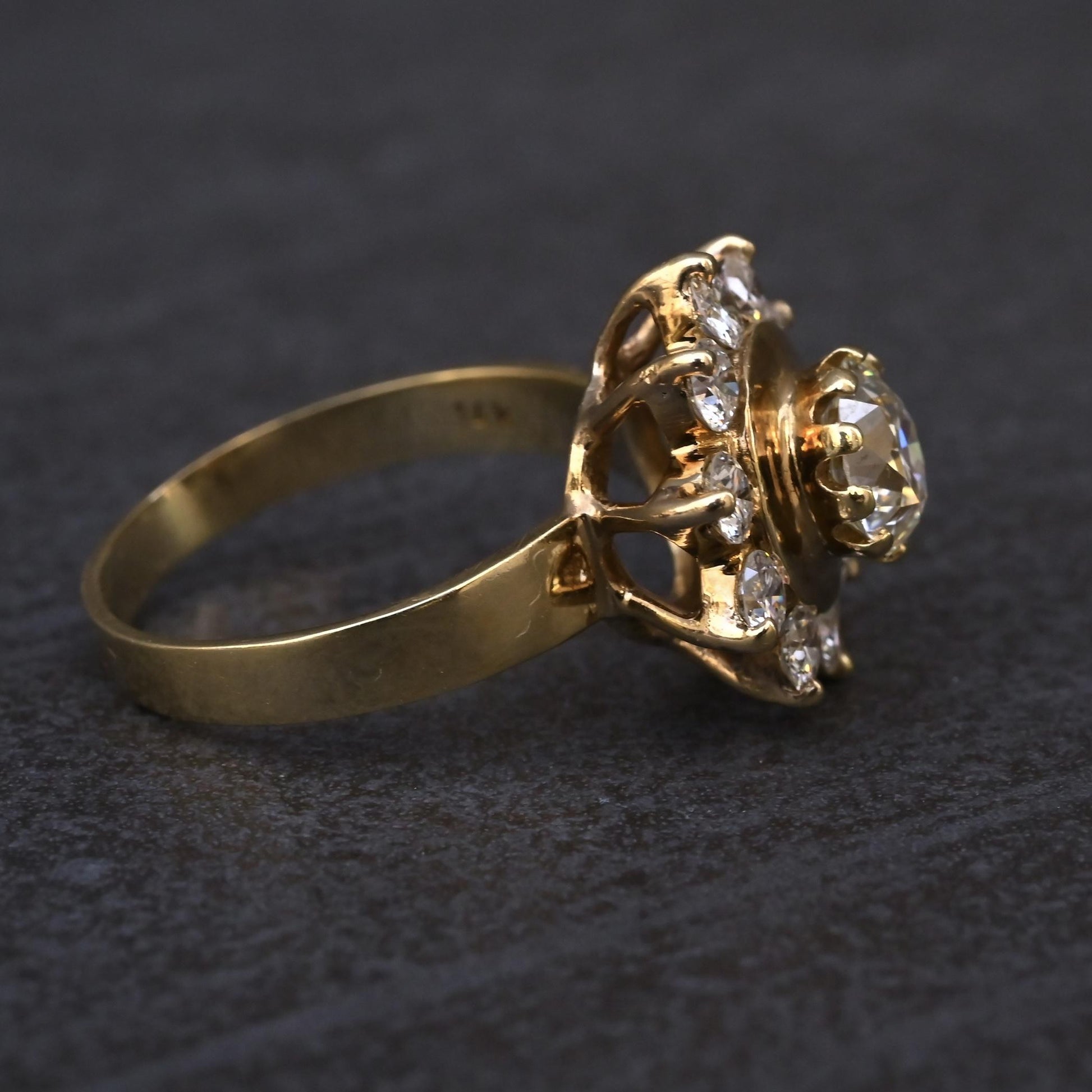 GIA Certified 1.45 CTW Antique Art Deco Old European Cut Diamond Cluster Ring