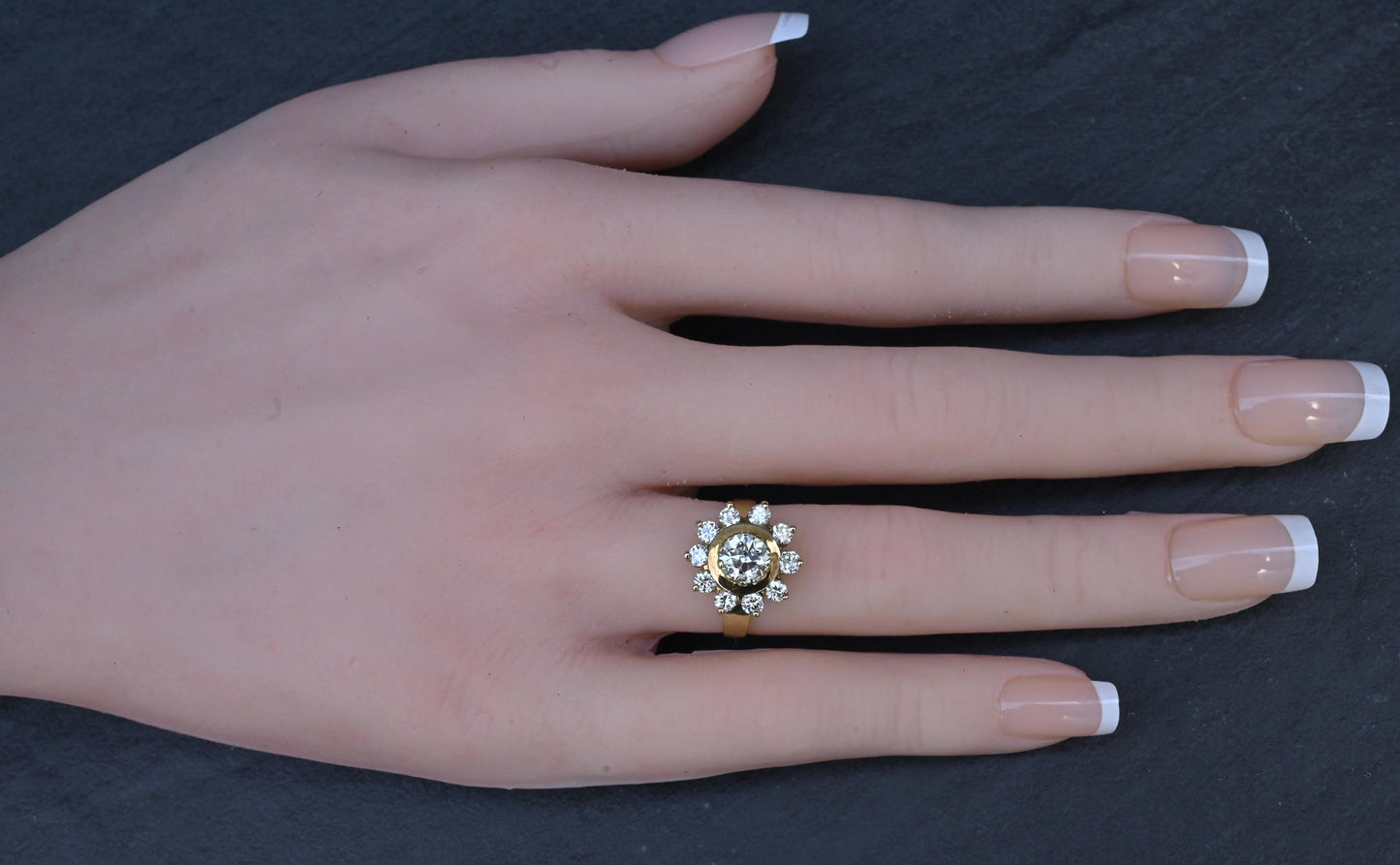GIA Certified 1.45 CTW Antique Art Deco Old European Cut Diamond Cluster Ring