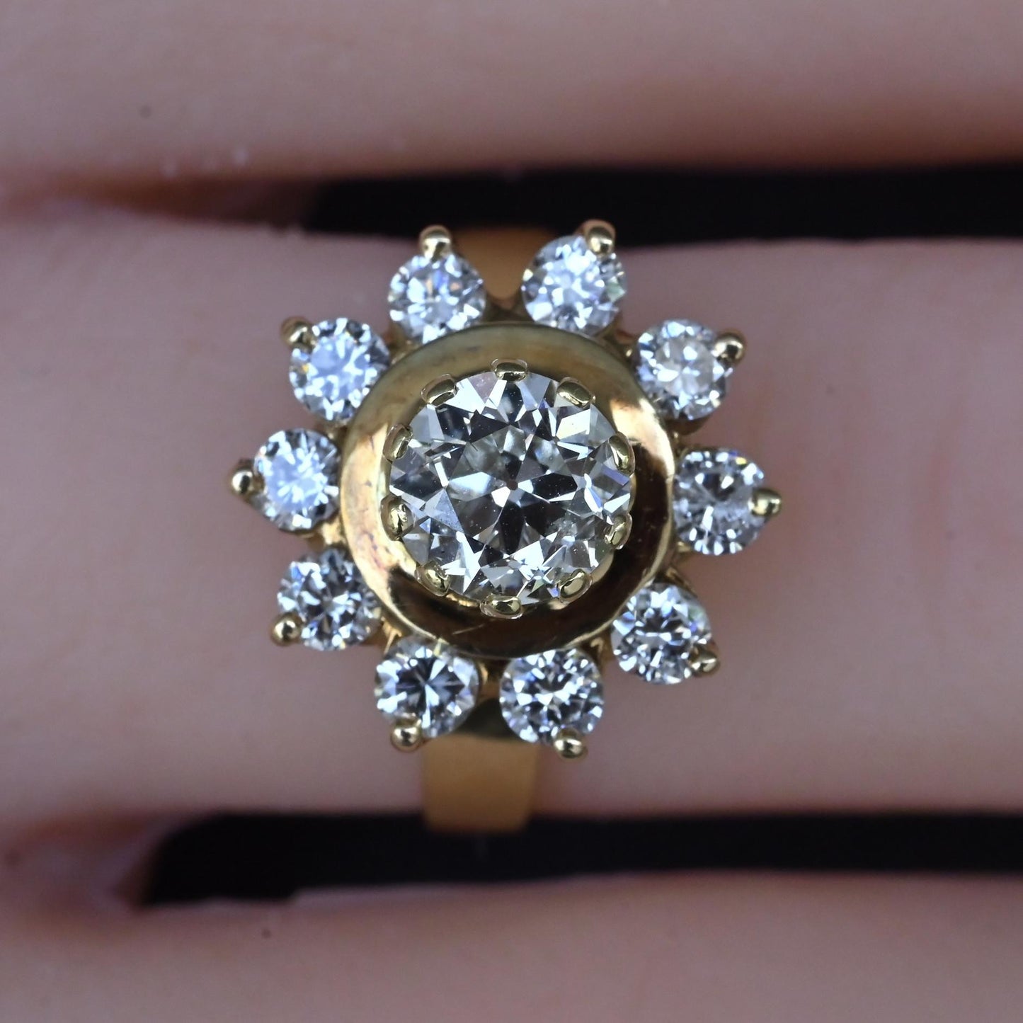 GIA Certified 1.45 CTW Antique Art Deco Old European Cut Diamond Cluster Ring
