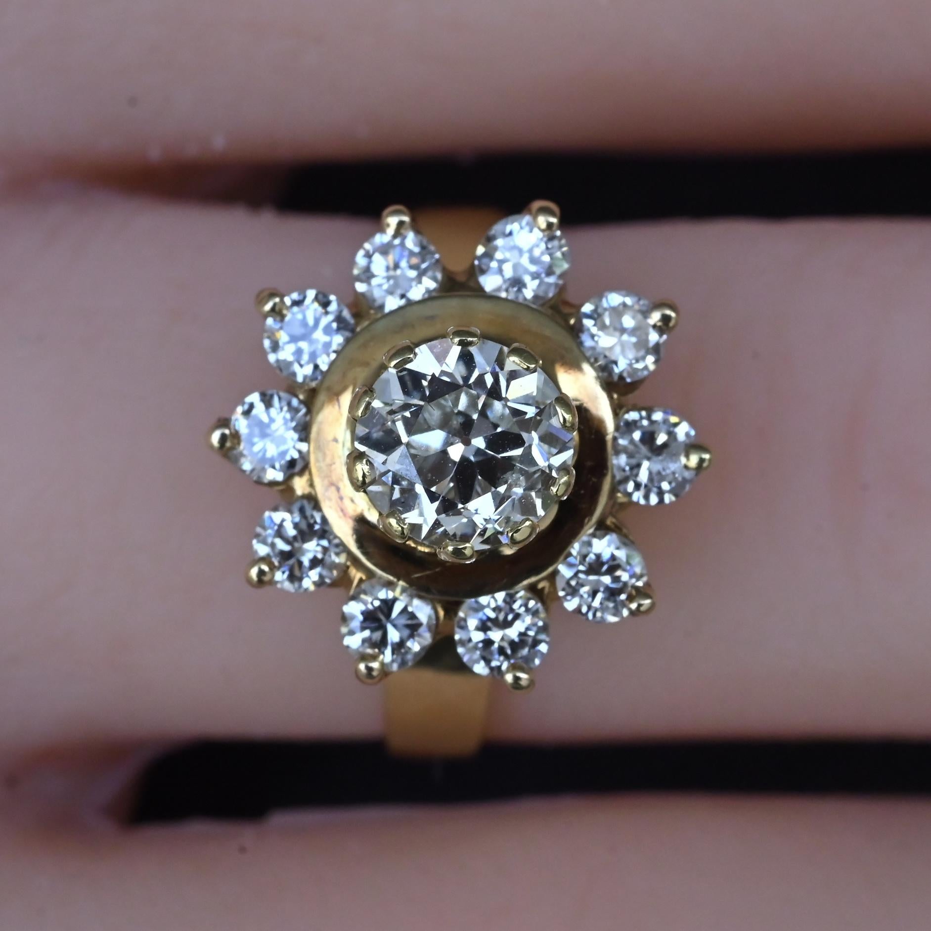 GIA Certified 1.45 CTW Antique Art Deco Old European Cut Diamond Cluster Ring