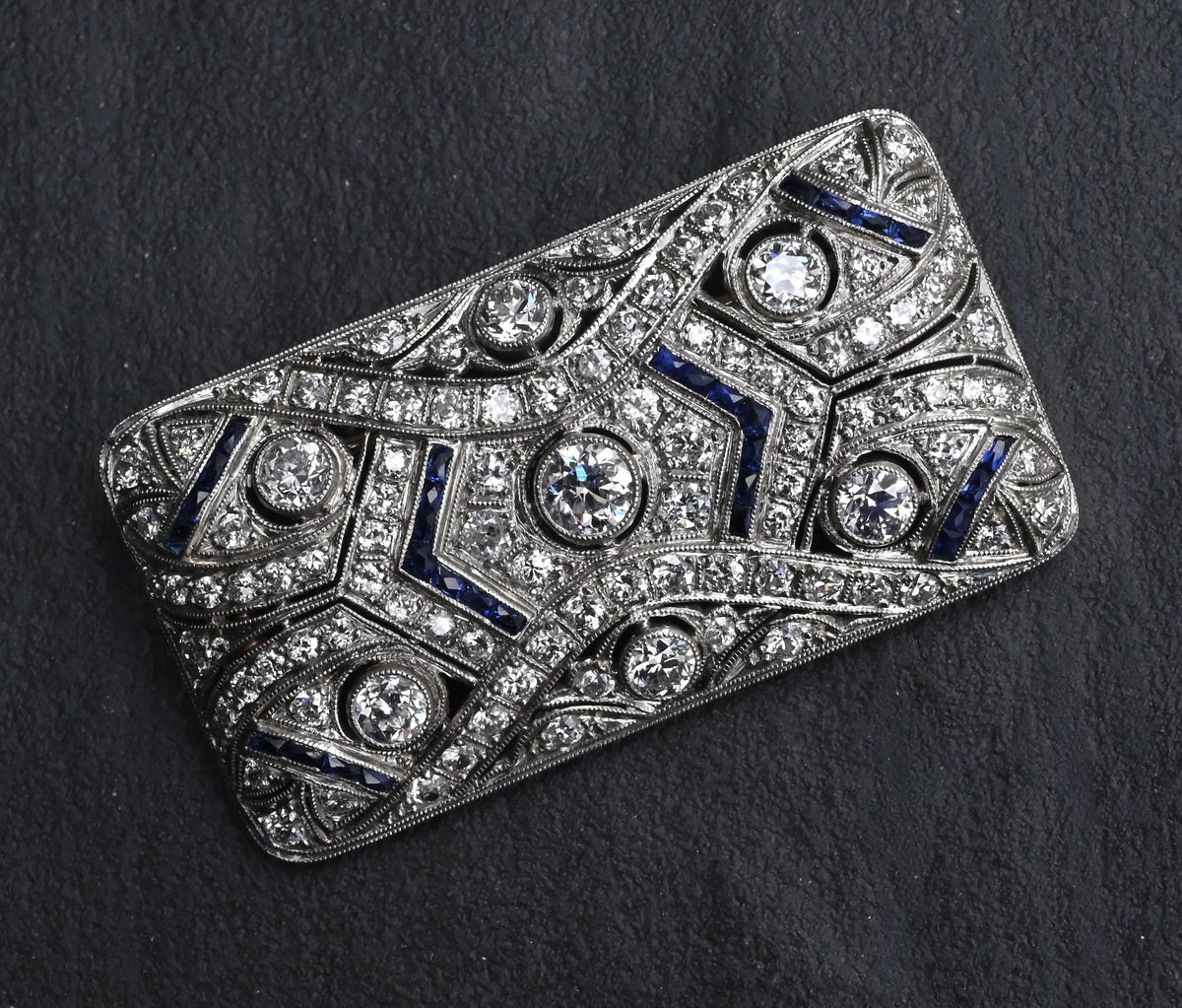 Rare Antique Art Deco Platinum 4.00ctw Diamond & Lab Sapphire Brooch Pendant IGI