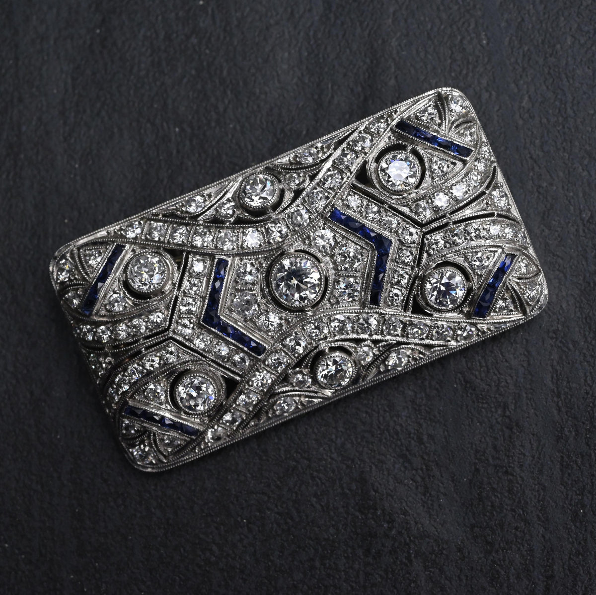 Rare Antique Art Deco Platinum 4.00ctw Diamond & Lab Sapphire Brooch Pendant IGI