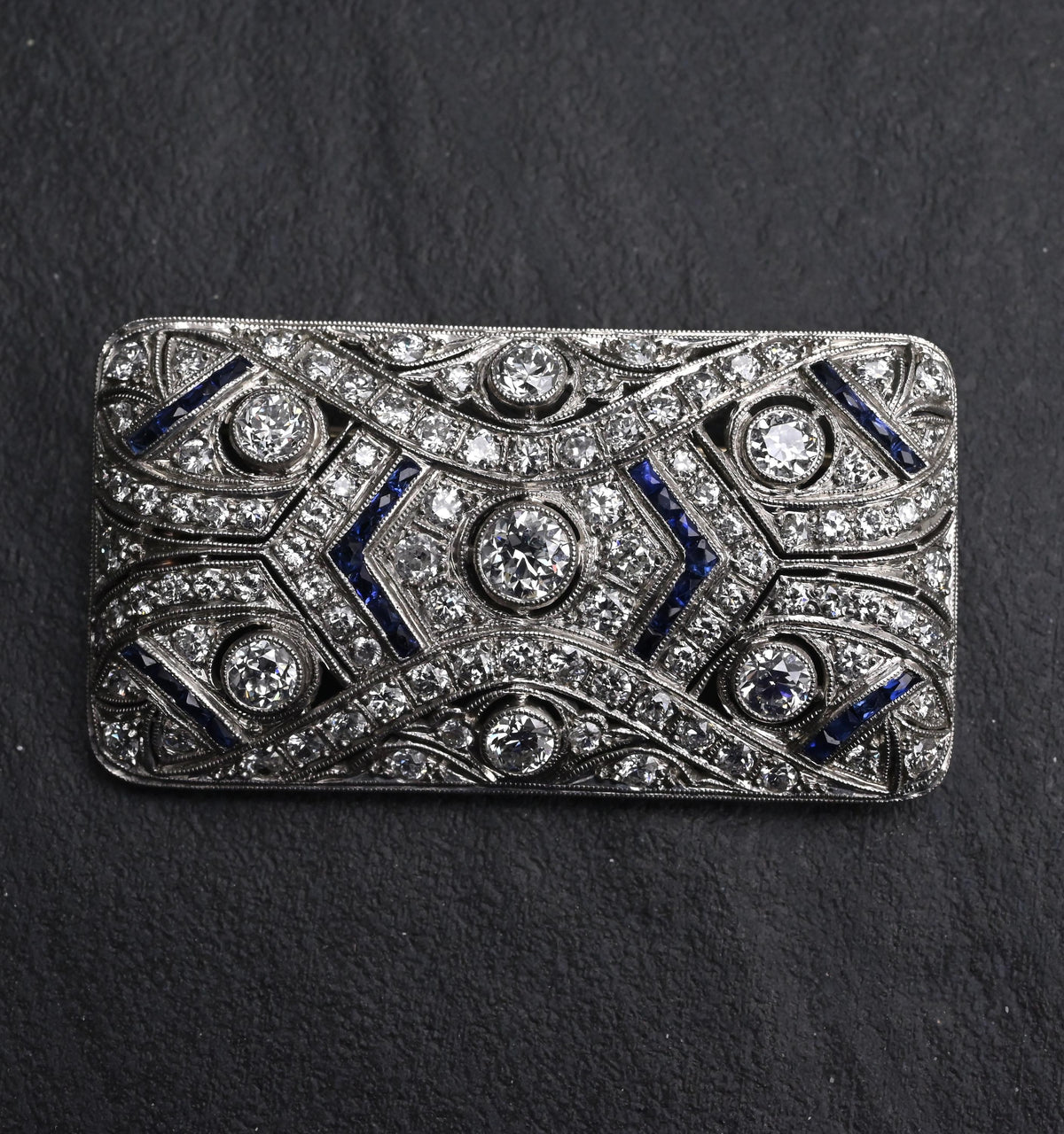 Rare Antique Art Deco Platinum 4.00ctw Diamond & Lab Sapphire Brooch Pendant IGI