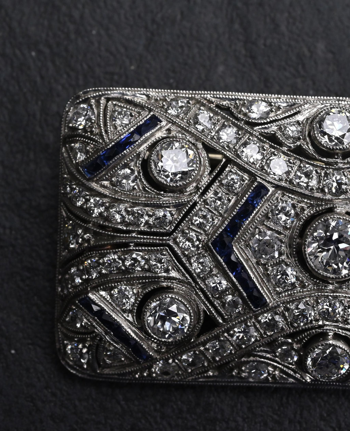 Rare Antique Art Deco Platinum 4.00ctw Diamond & Lab Sapphire Brooch Pendant IGI