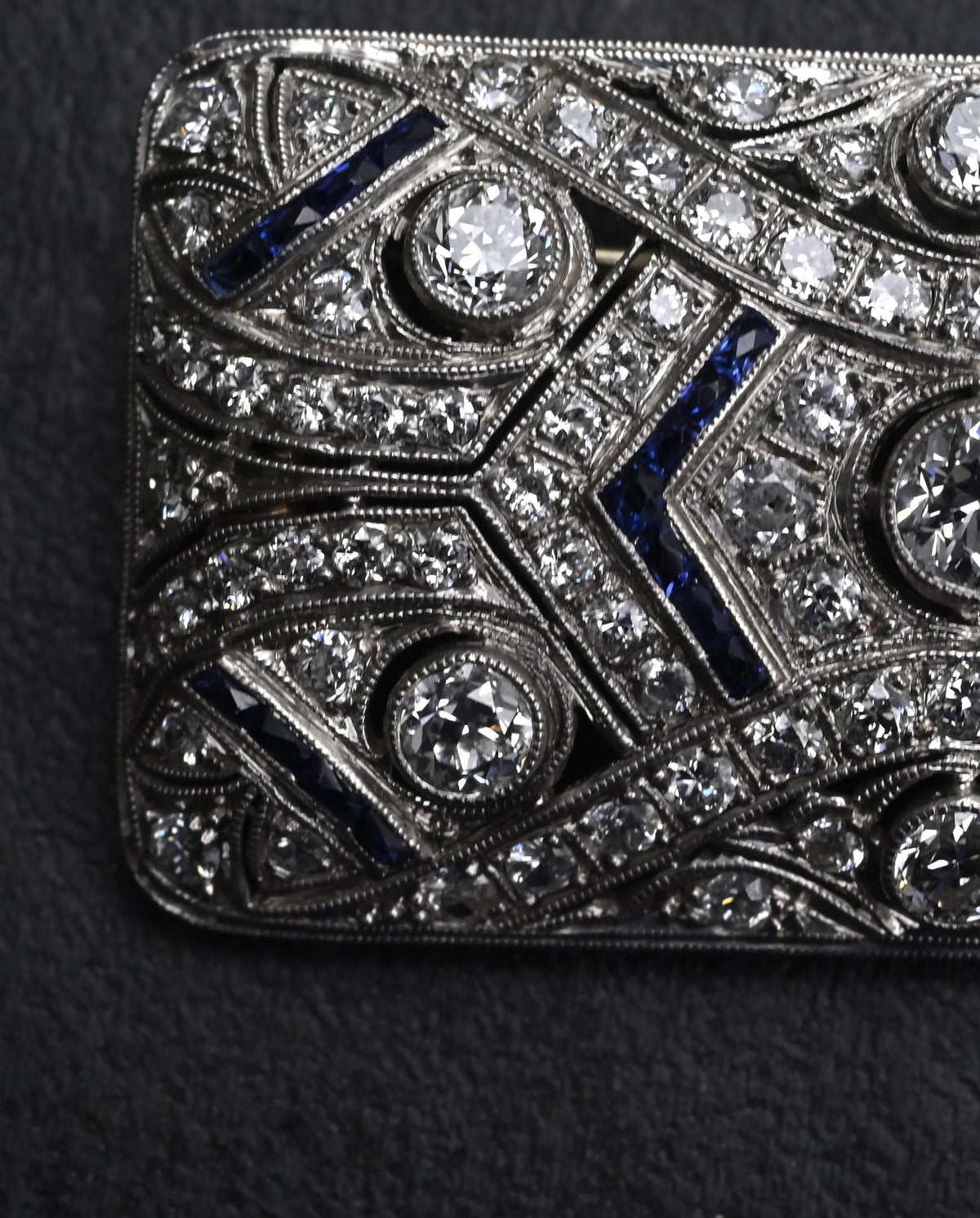 Rare Antique Art Deco Platinum 4.00ctw Diamond & Lab Sapphire Brooch Pendant IGI