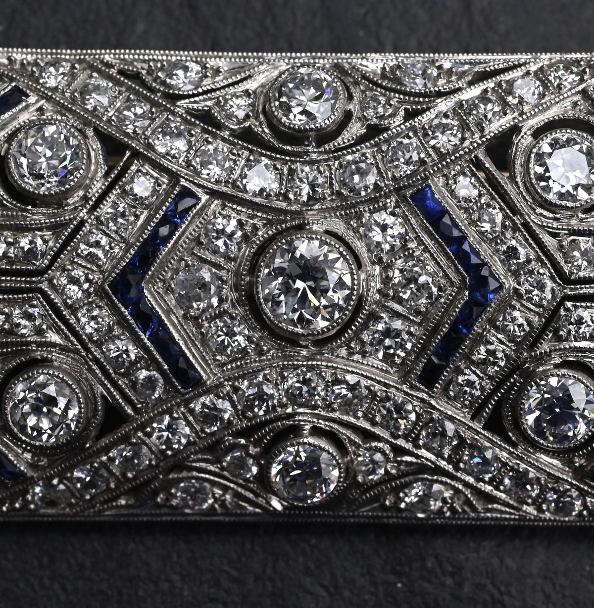 Rare Antique Art Deco Platinum 4.00ctw Diamond & Lab Sapphire Brooch Pendant IGI