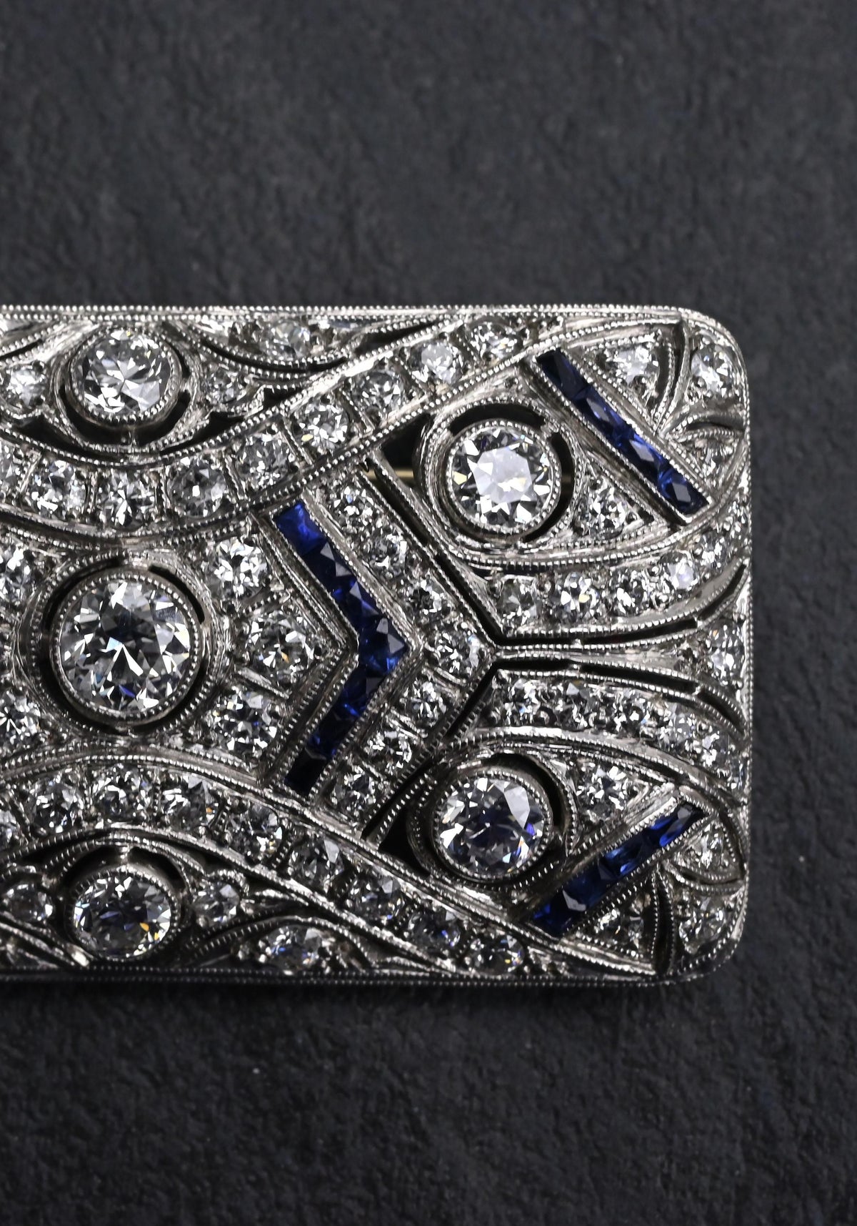 Rare Antique Art Deco Platinum 4.00ctw Diamond & Lab Sapphire Brooch Pendant IGI