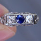 Beautiful Art Deco Period Diamond & Sapphire Ring With Old Euro Diamonds