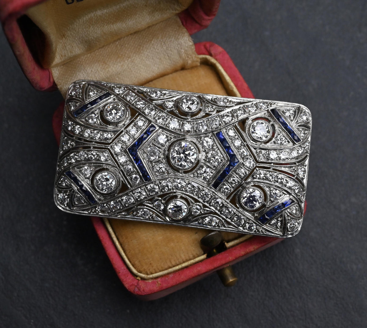 Rare Antique Art Deco Platinum 4.00ctw Diamond & Lab Sapphire Brooch Pendant IGI