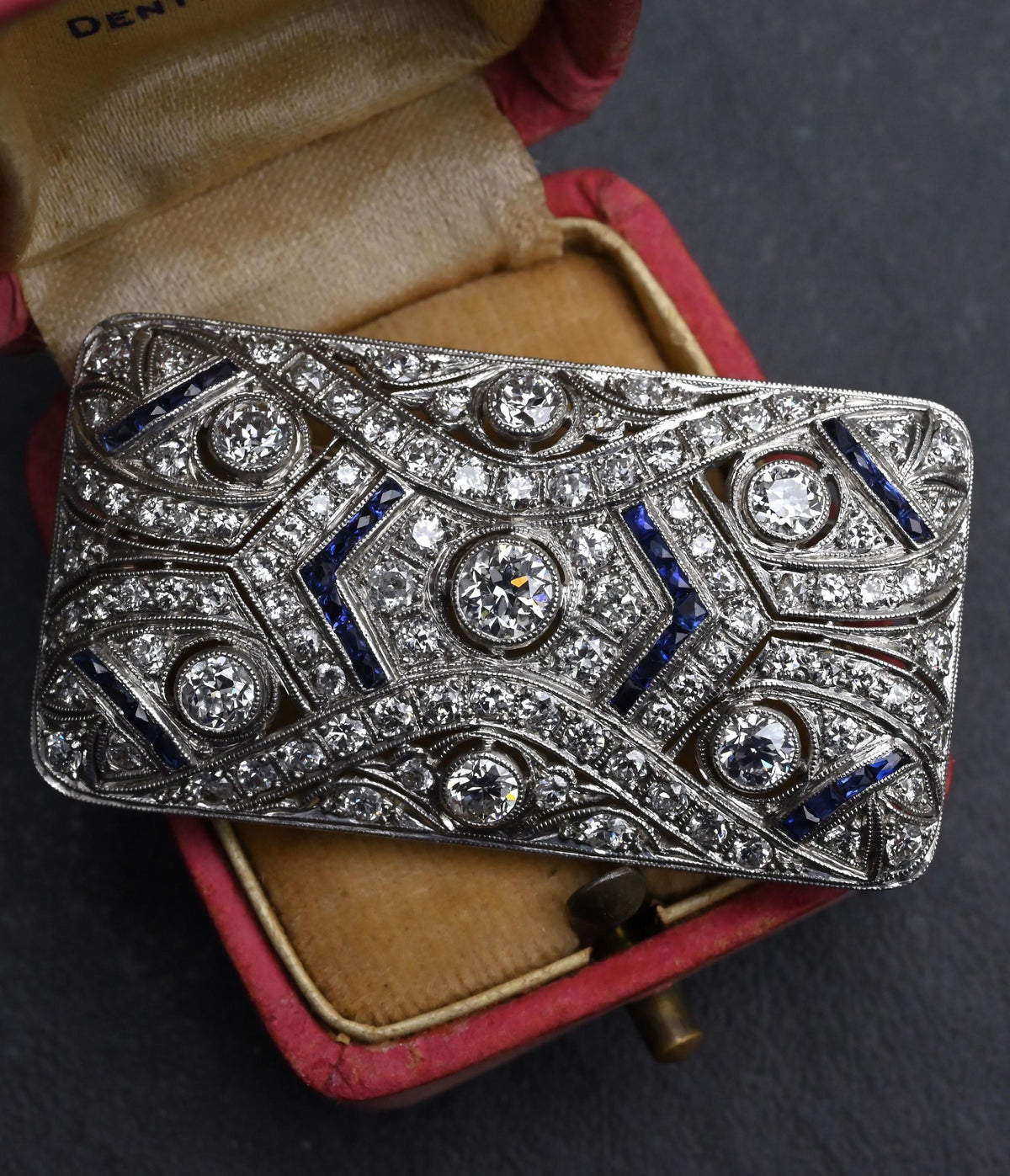 Rare Antique Art Deco Platinum 4.00ctw Diamond & Lab Sapphire Brooch Pendant IGI
