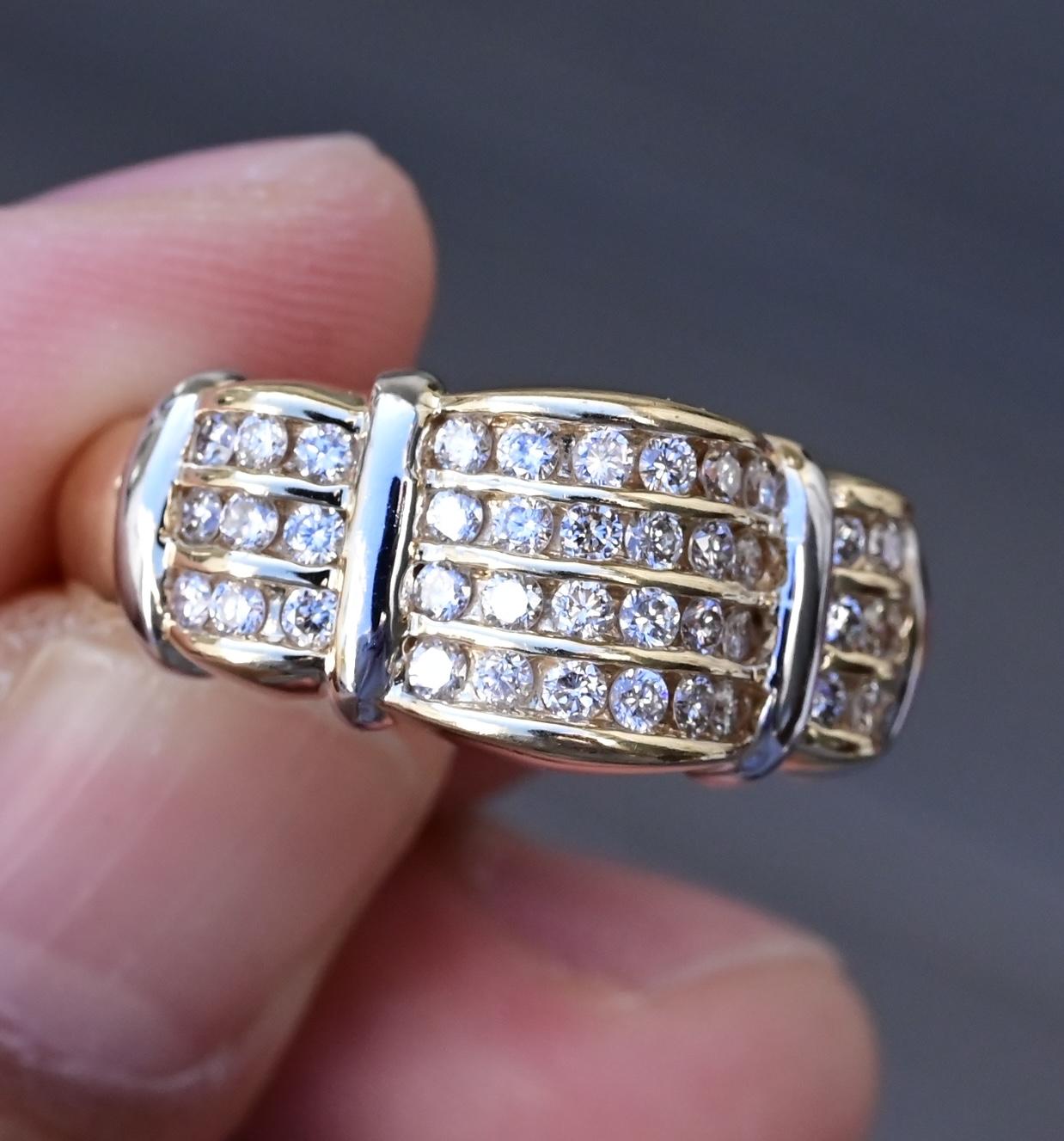 14K Yellow Gold Wide Band Diamond Ring 9.51 Grams Natural Diamonds