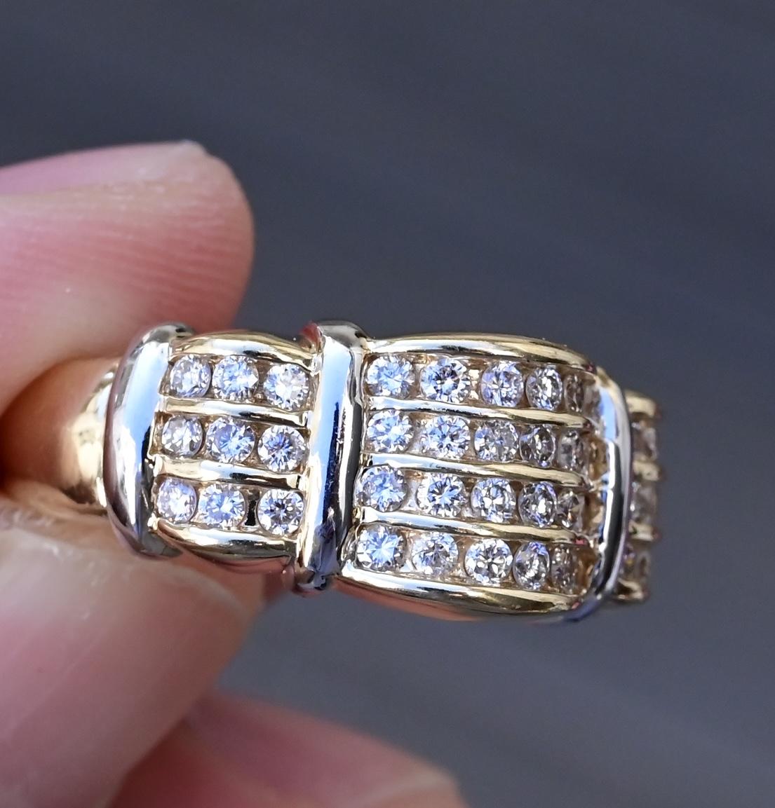 14K Yellow Gold Wide Band Diamond Ring 9.51 Grams Natural Diamonds