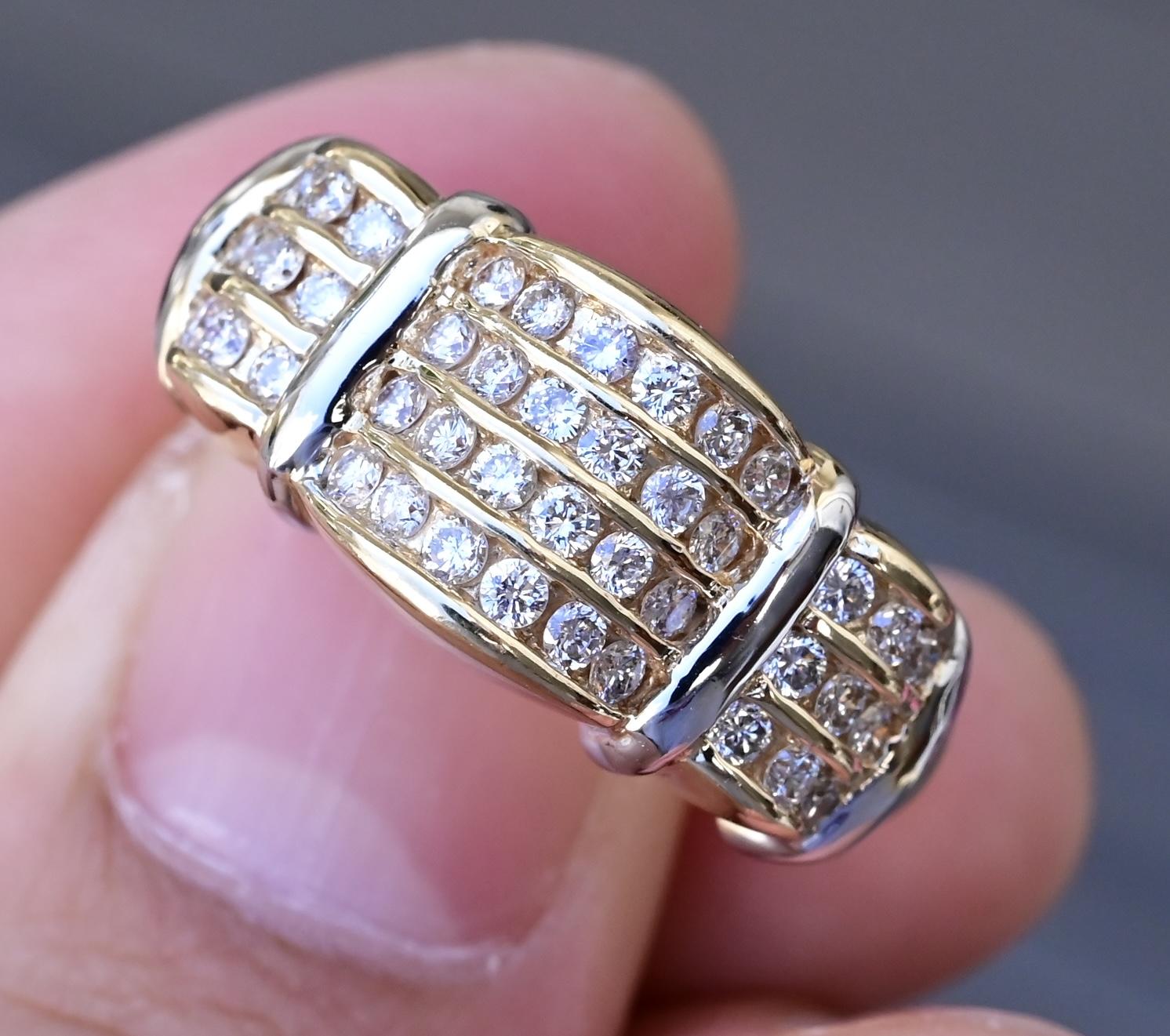 14K Yellow Gold Wide Band Diamond Ring 9.51 Grams Natural Diamonds