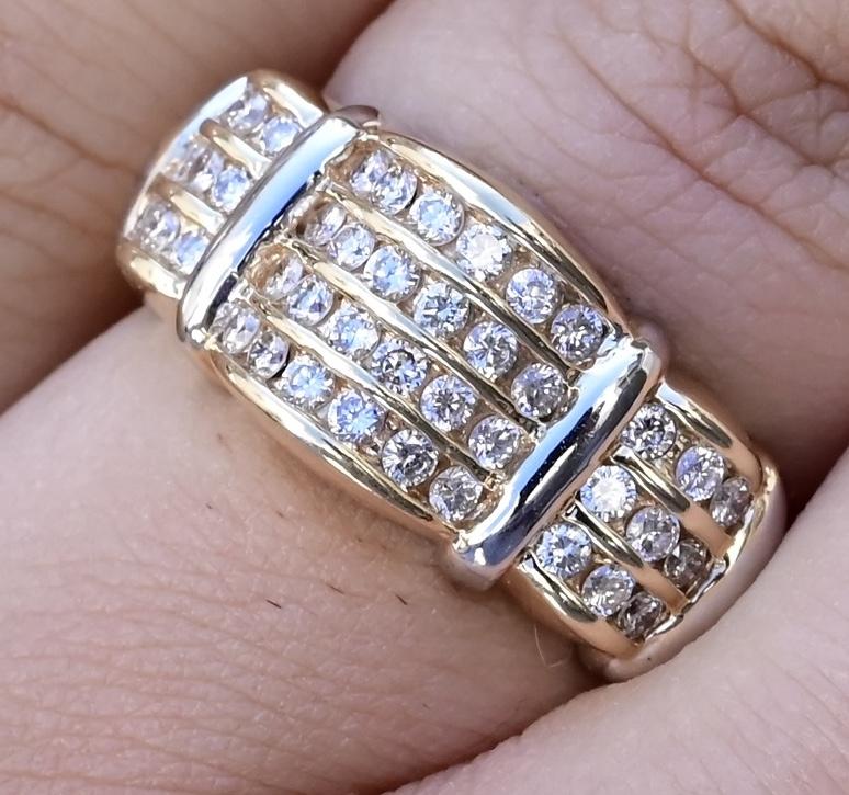 14K Yellow Gold Wide Band Diamond Ring 9.51 Grams Natural Diamonds