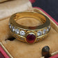 Tiffany & Co. 18K Yellow Gold 0.75ct Cabochon Ruby & 1.00ctw Diamond Ring Size 5