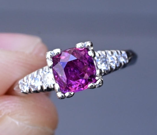 IGI Certified Platinum Ring with 1.10ct Pink Sapphire & Diamond Accents Size 8