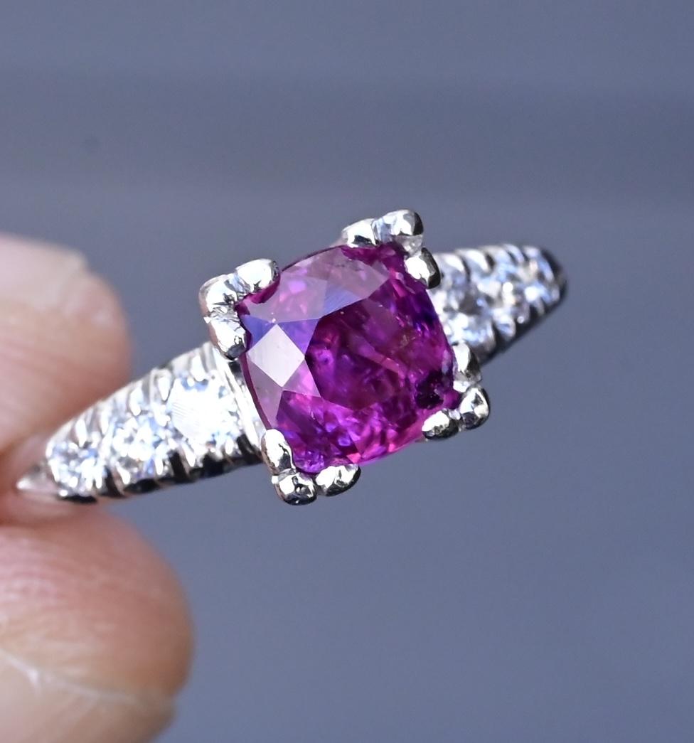 Platinum Sapphire & Diamond Ring – 0.68 CT Sapphire, 0.08 TCW Diamonds, Size 8
