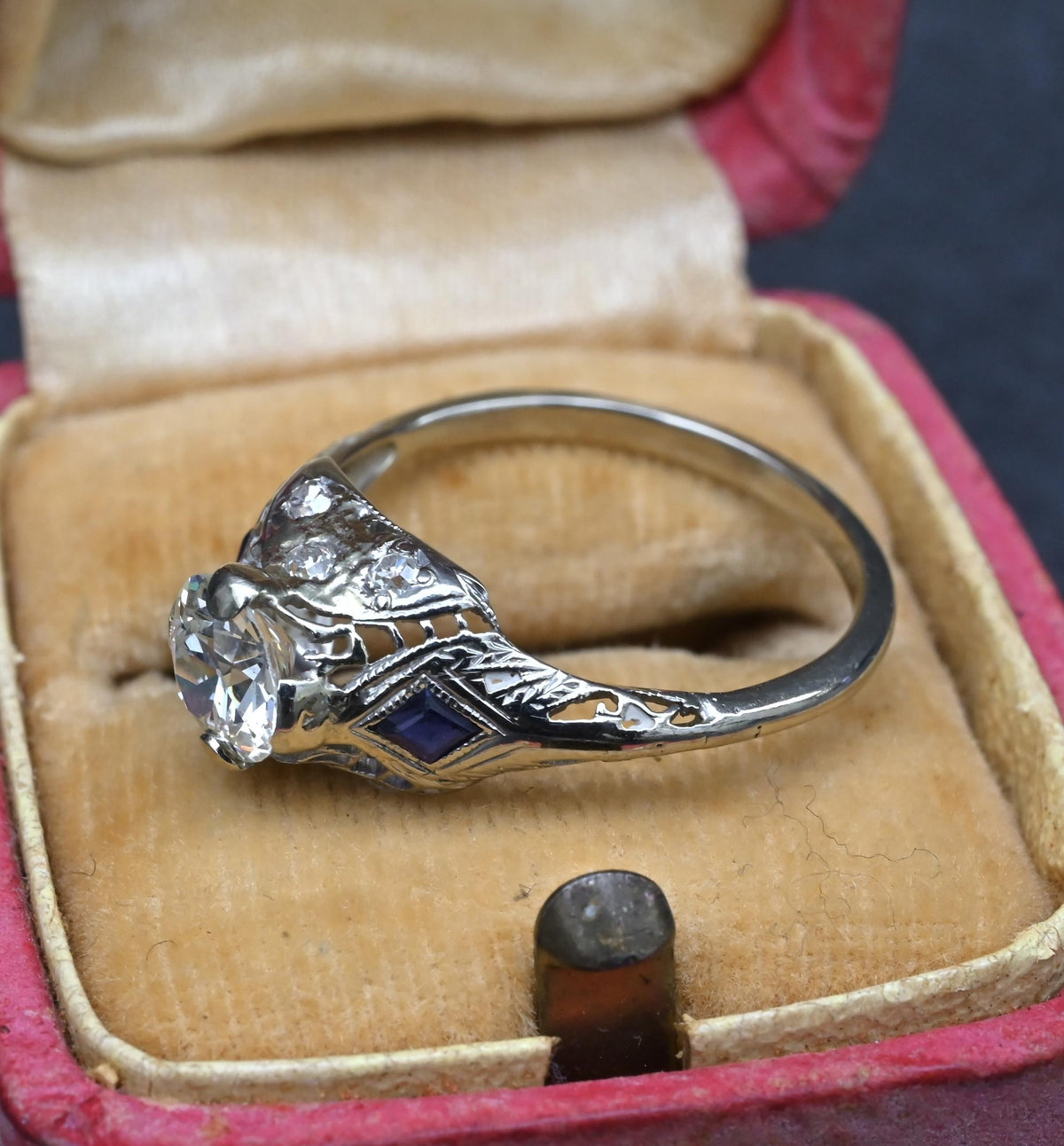 Antique Art Deco 14K/18K White Gold 0.80ctw Old European Diamond Ring IGI Cert.