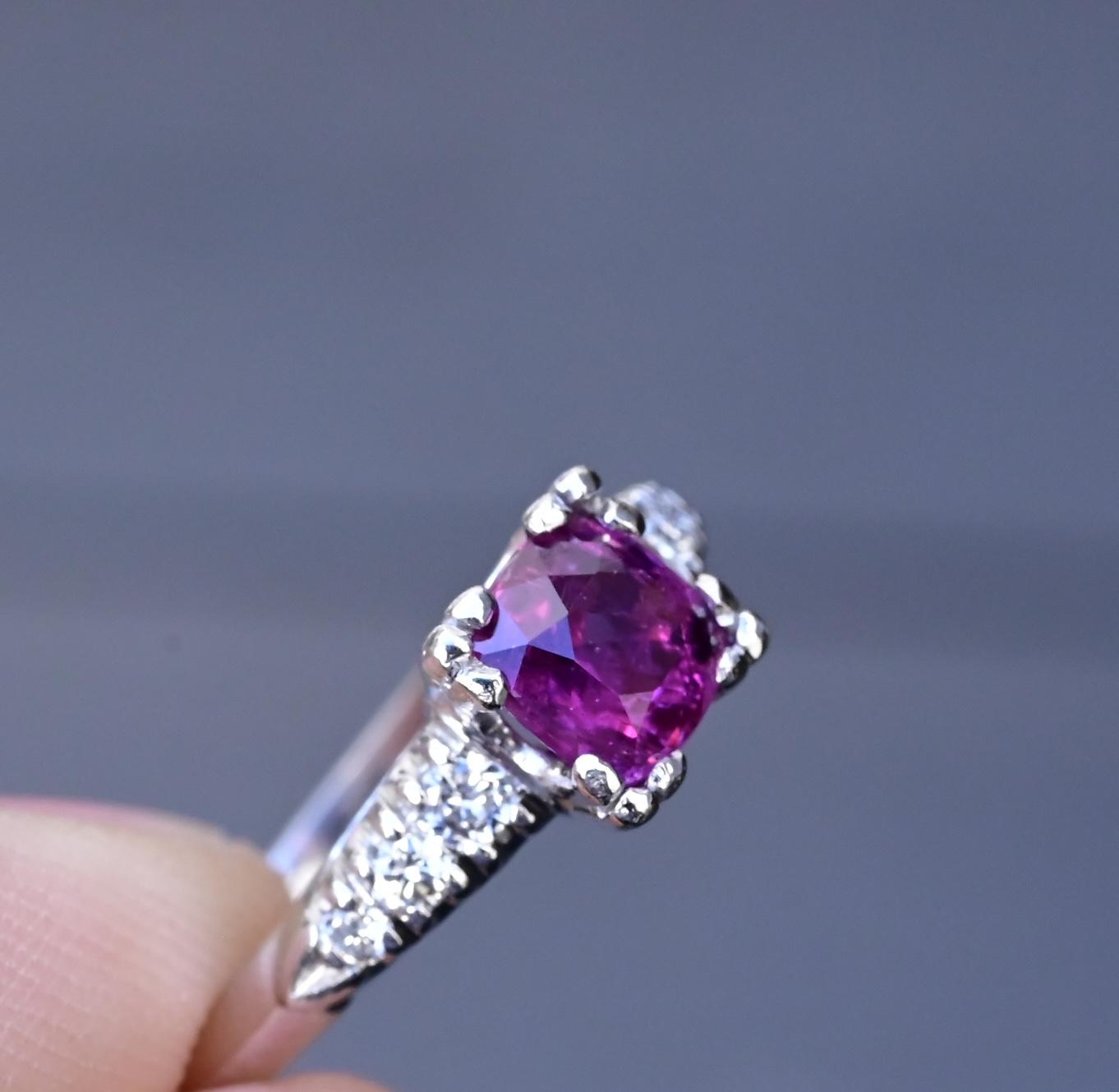 Platinum Sapphire & Diamond Ring – 0.68 CT Sapphire, 0.08 TCW Diamonds, Size 8