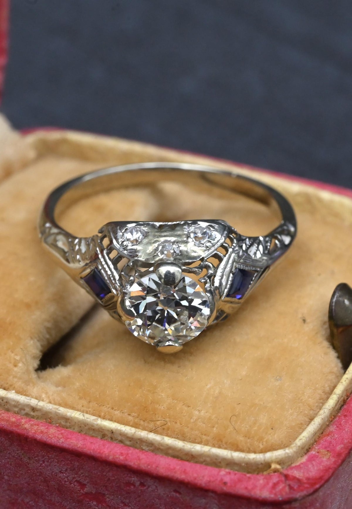 Antique Art Deco 14K/18K White Gold 0.80ctw Old European Diamond Ring IGI Cert.