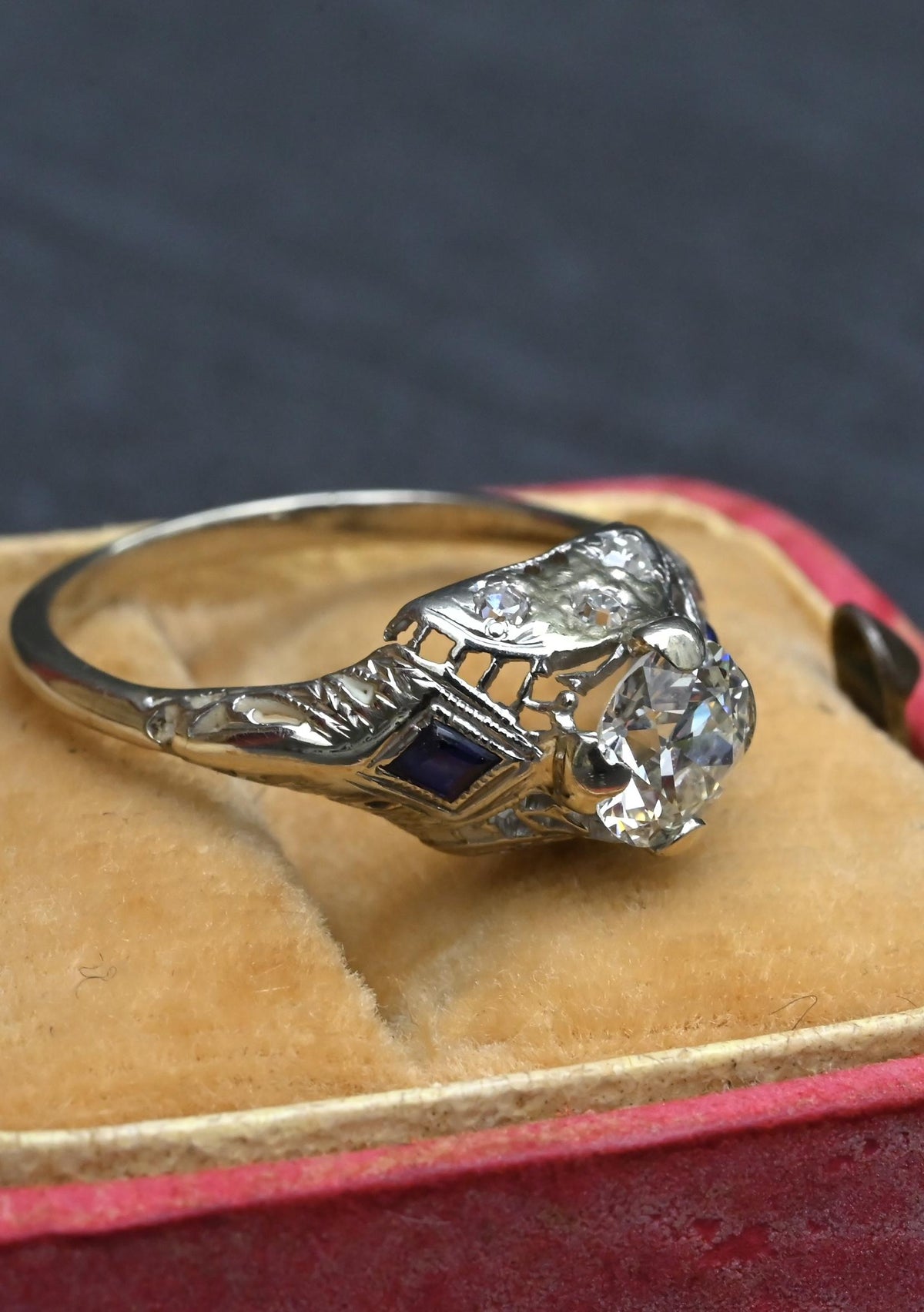 Antique Art Deco 14K/18K White Gold 0.80ctw Old European Diamond Ring IGI Cert.
