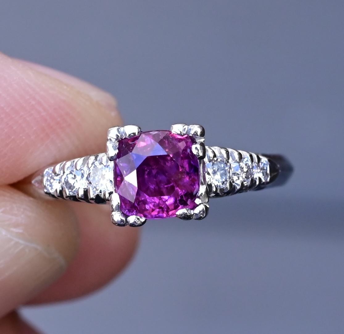 Platinum Sapphire & Diamond Ring – 0.68 CT Sapphire, 0.08 TCW Diamonds, Size 8