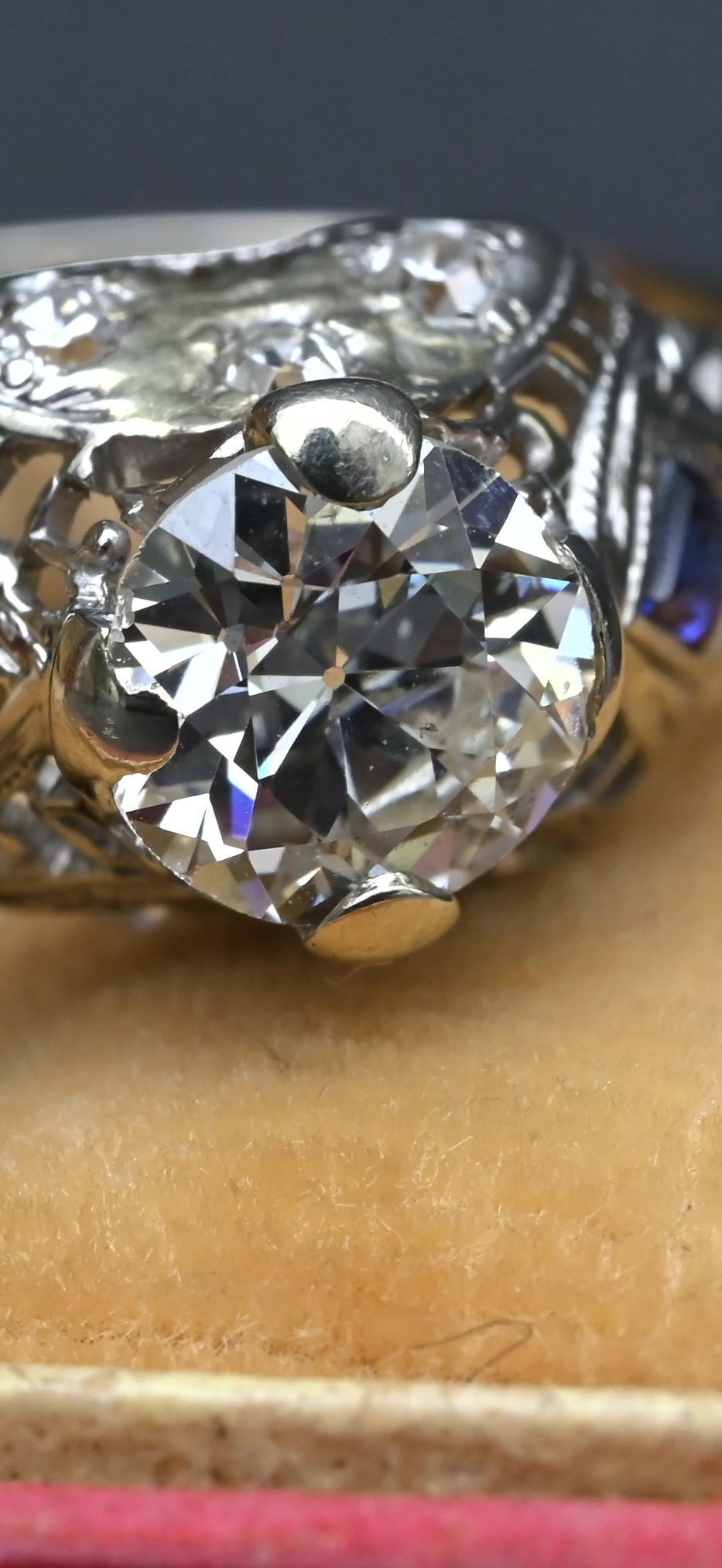Antique Art Deco 14K/18K White Gold 0.80ctw Old European Diamond Ring IGI Cert.