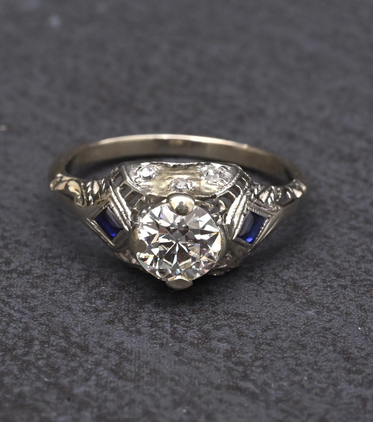 Antique Art Deco 14K/18K White Gold 0.80ctw Old European Diamond Ring IGI Cert.