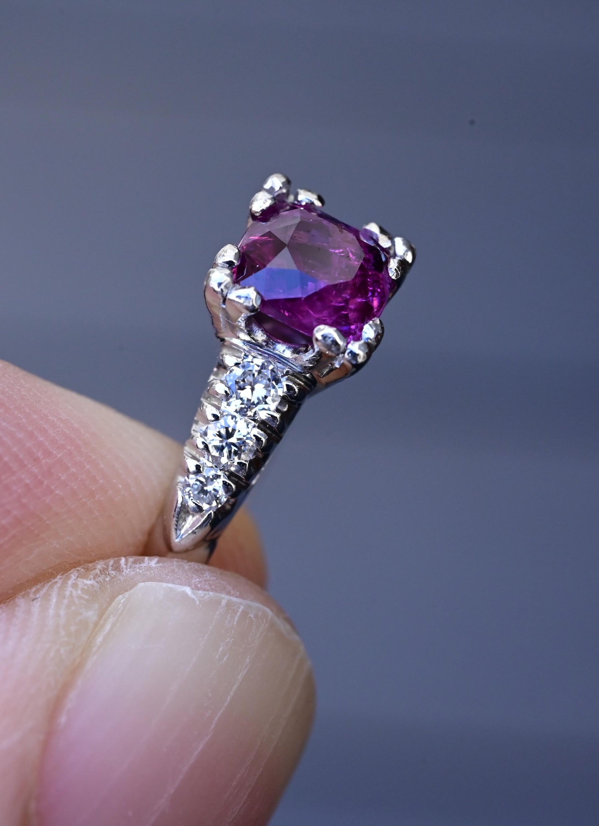 Platinum Sapphire & Diamond Ring – 0.68 CT Sapphire, 0.08 TCW Diamonds, Size 8