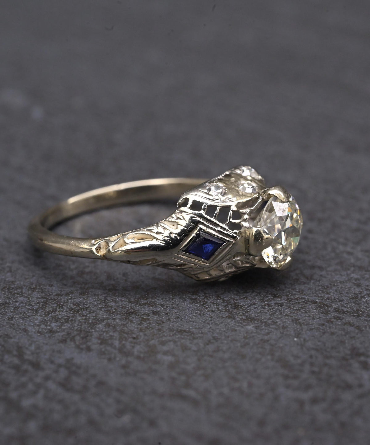 Antique Art Deco 14K/18K White Gold 0.80ctw Old European Diamond Ring IGI Cert.