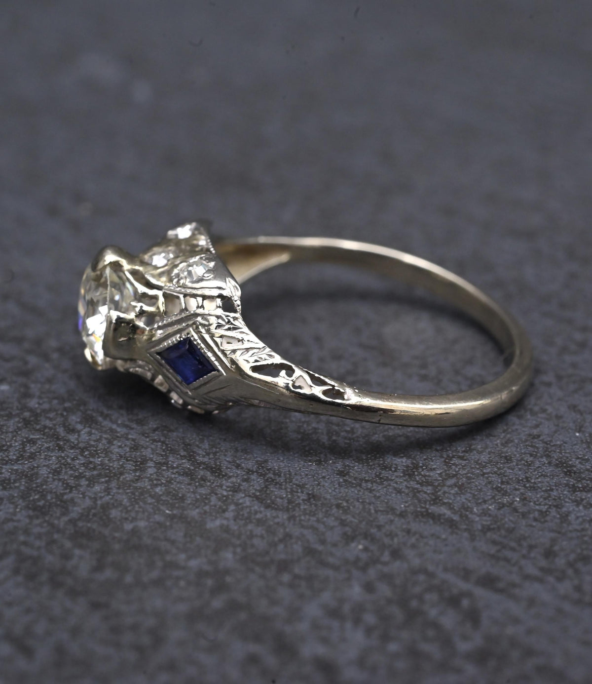 Antique Art Deco 14K/18K White Gold 0.80ctw Old European Diamond Ring IGI Cert.