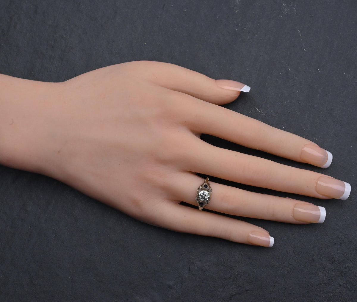 Antique Art Deco 14K/18K White Gold 0.80ctw Old European Diamond Ring IGI Cert.