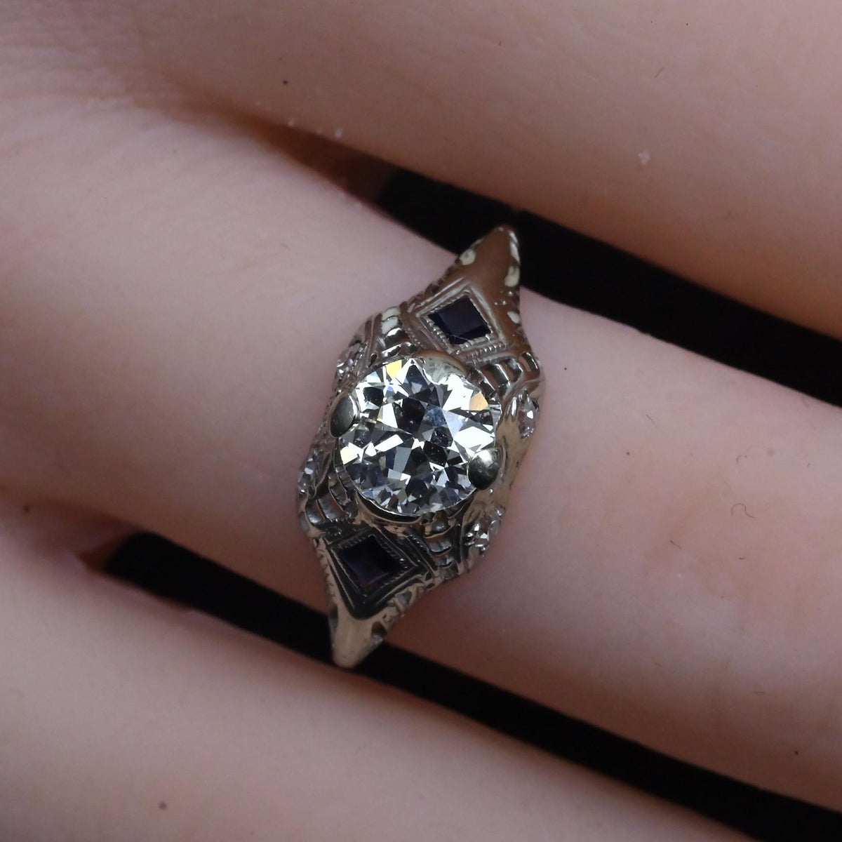 Antique Art Deco 14K/18K White Gold 0.80ctw Old European Diamond Ring IGI Cert.